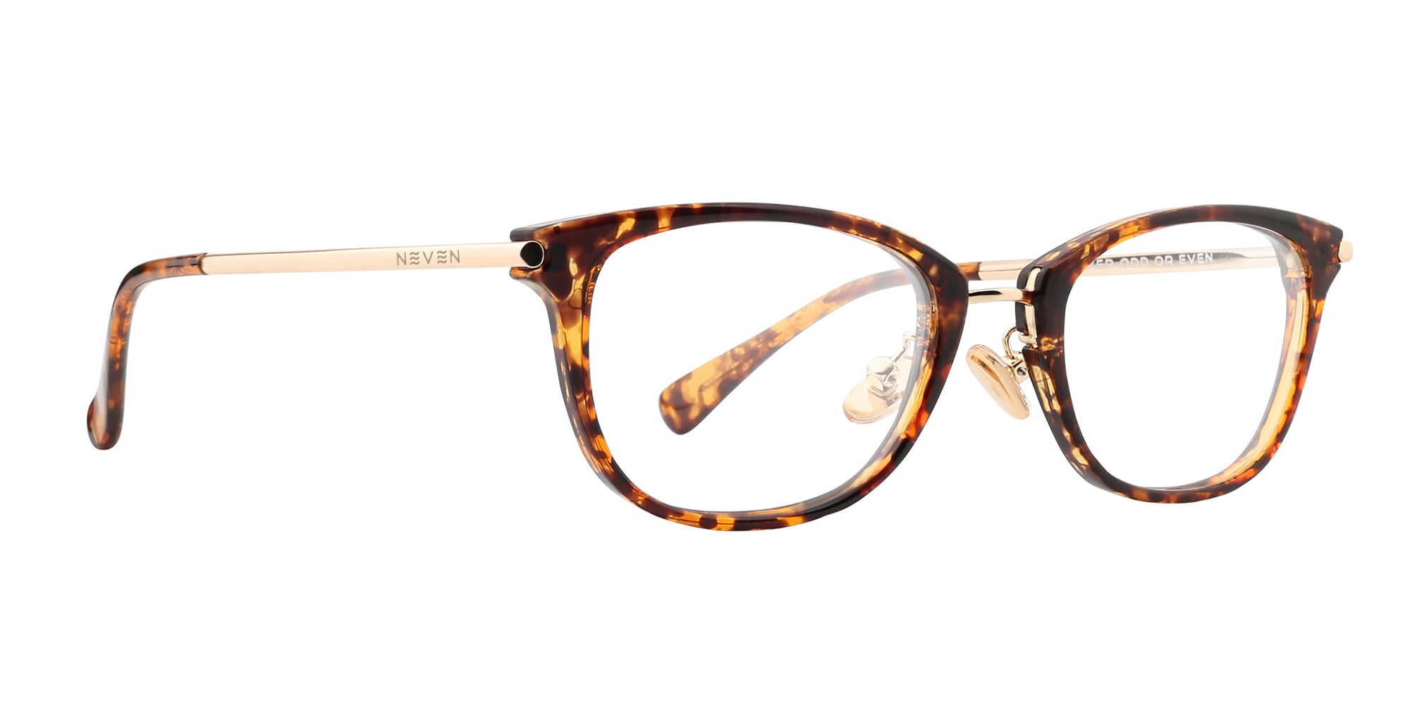 Penny eyeglasses with tortoiseshell pattern and gold accents