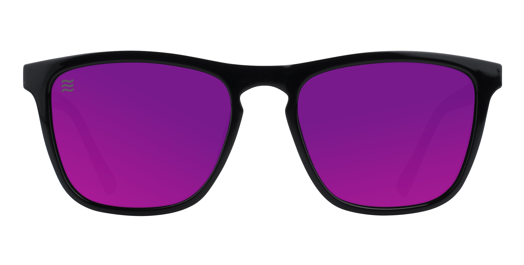 Black rectangular sunglasses with purple lenses.