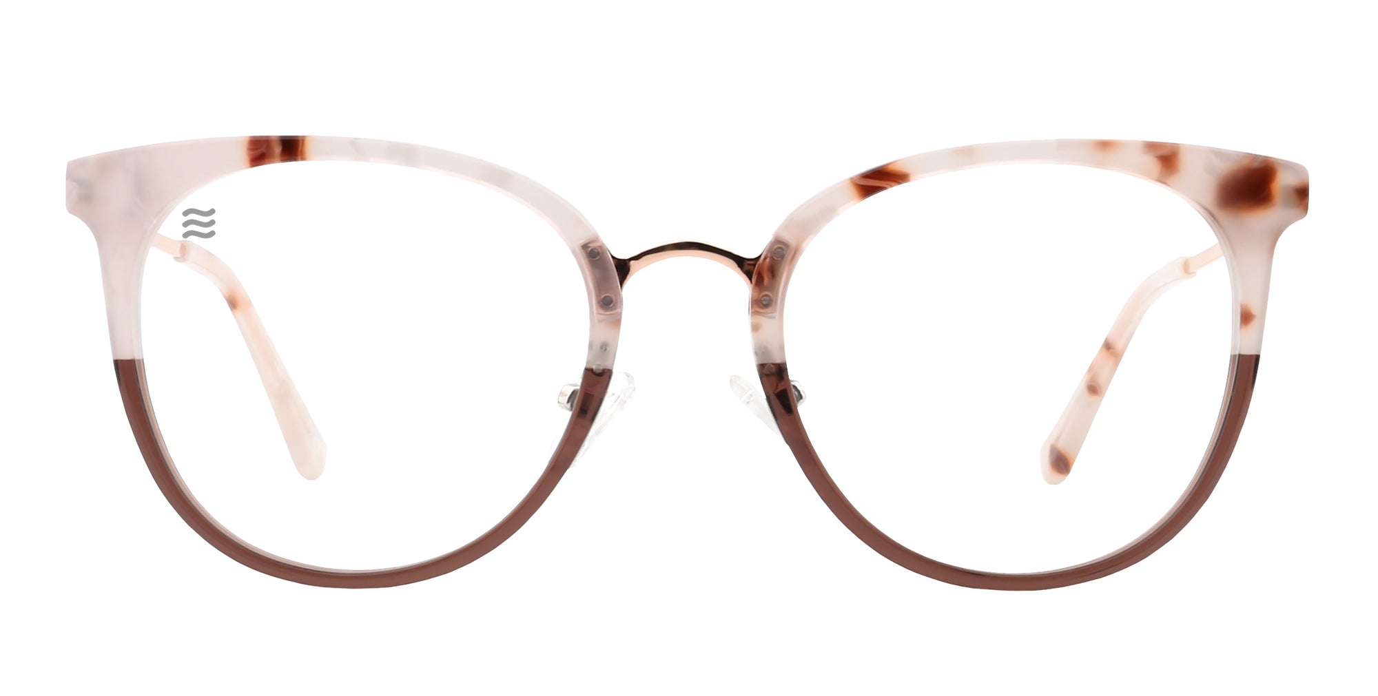Baker pink/brown round prescription glasses from Neven Eyewear.