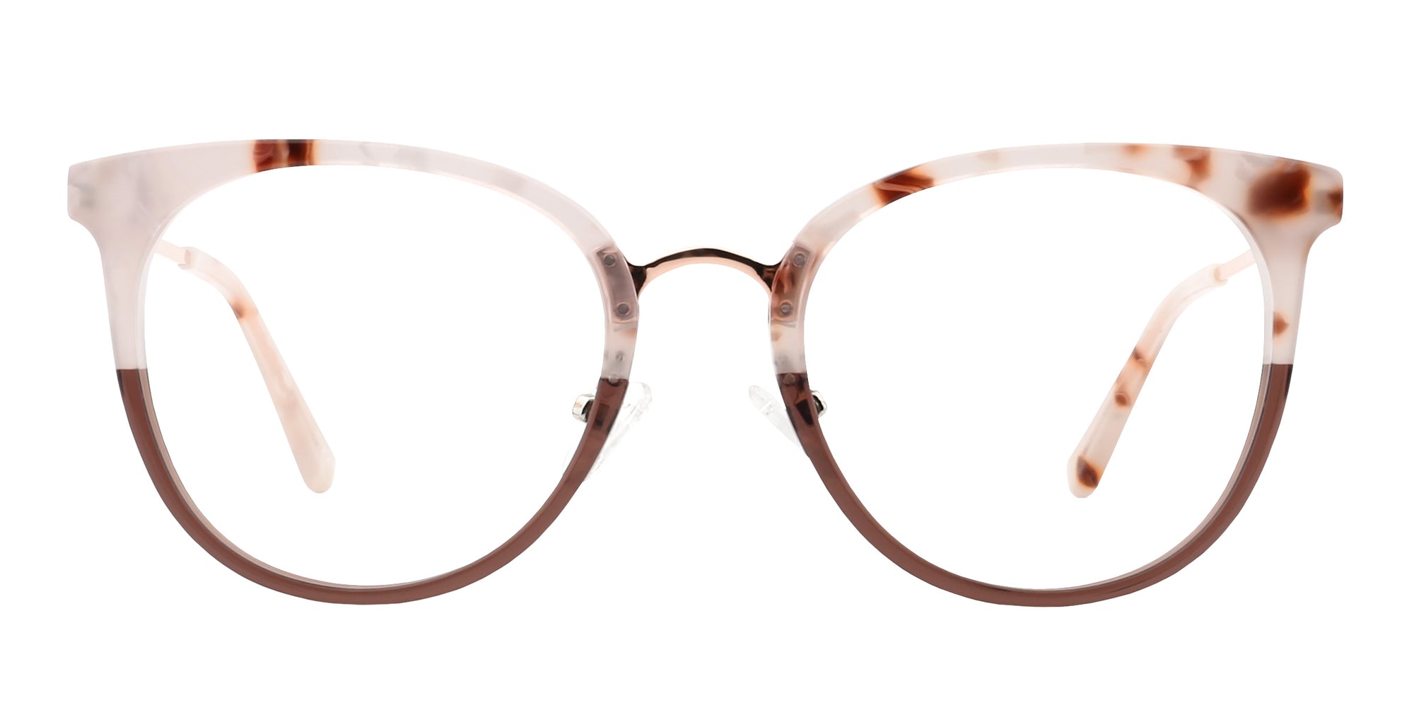 Baker pink/brown round prescription glasses from Neven Eyewear.