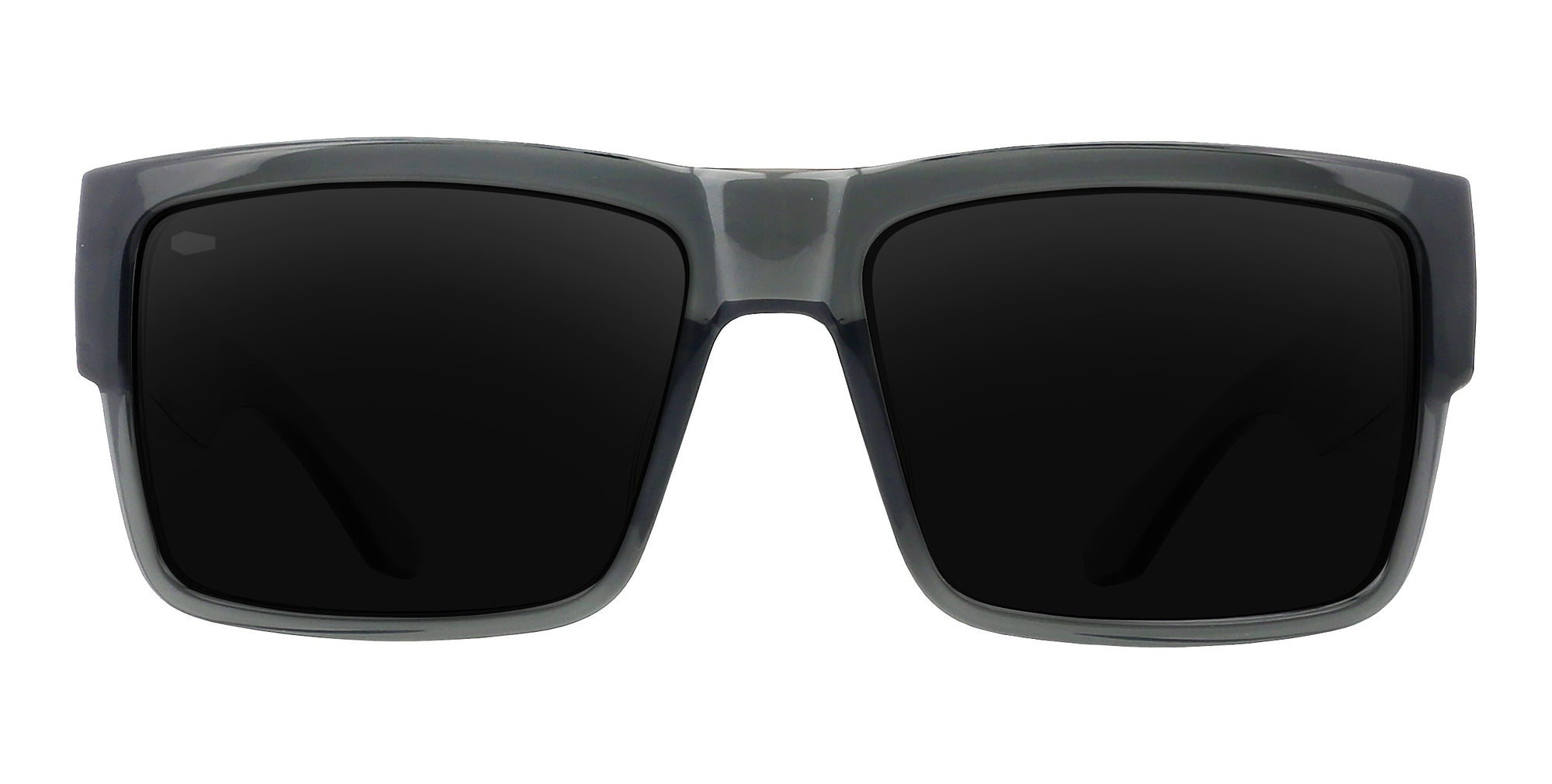Banshee thick rectangular polarized sunglasses with black lenses.