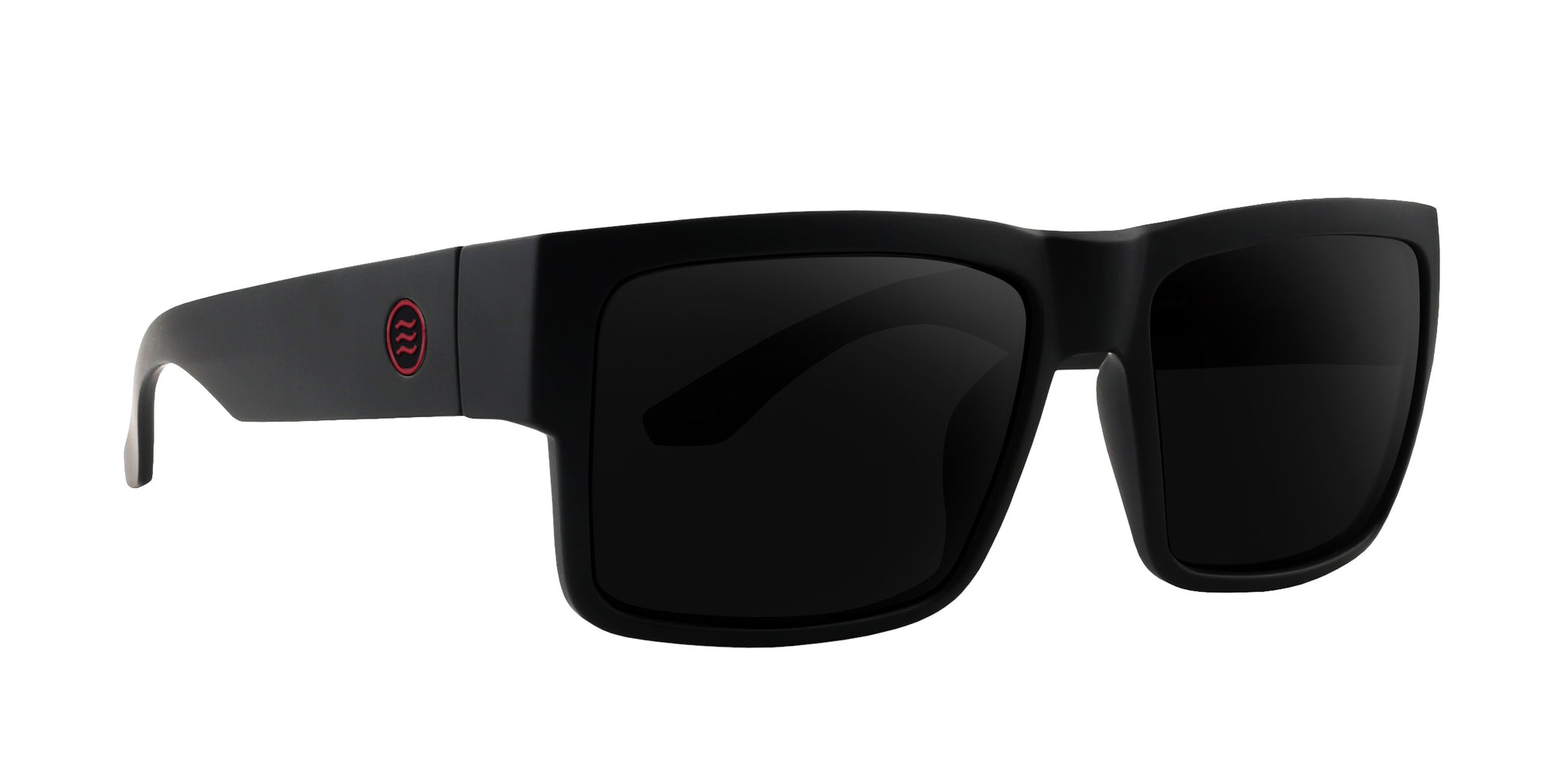 Havoc Black Square polarized sunglasses with dark lenses and logo on the side.