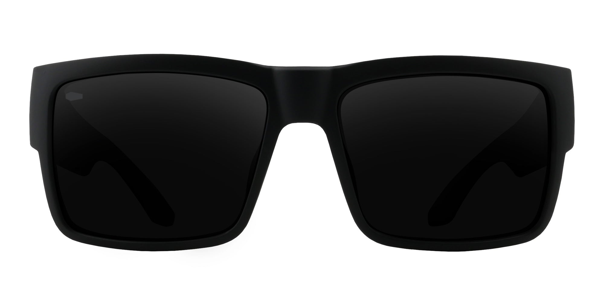 Front view of black rectangular sunglasses with polarized lenses.