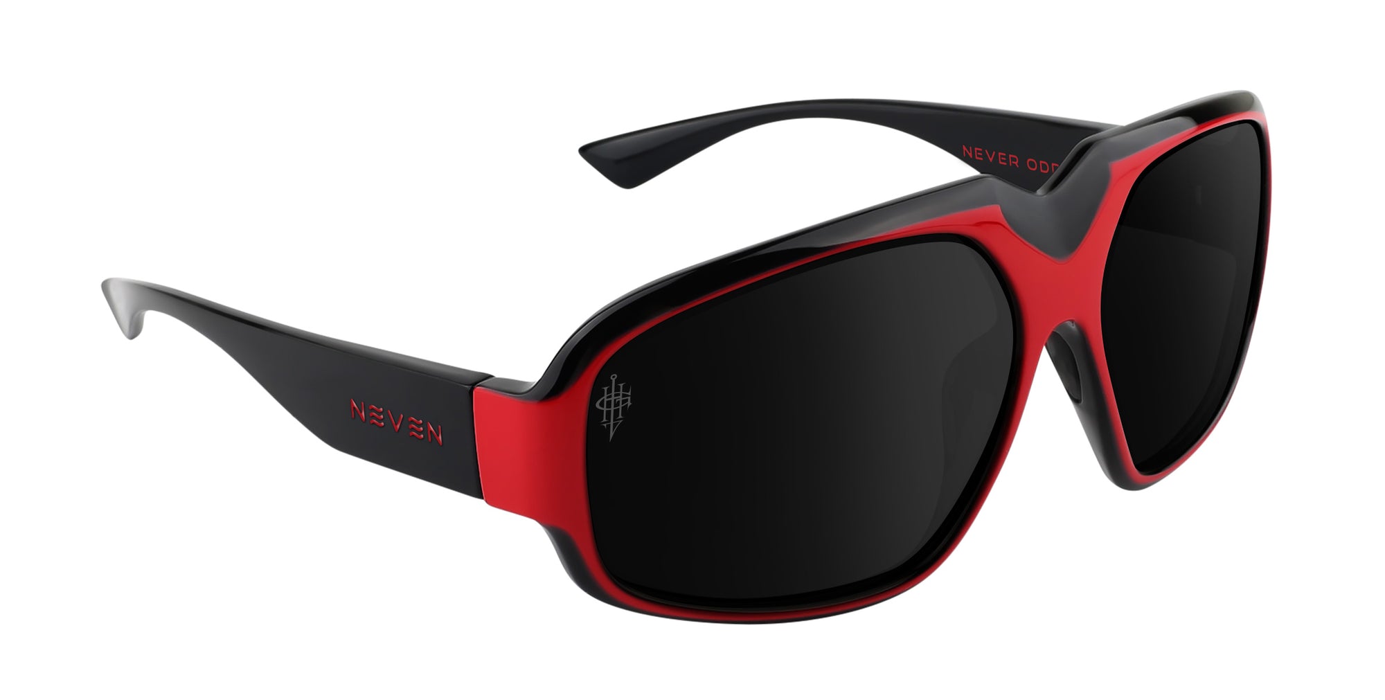 Bloodshot black/red rectangular polarized sunglasses from Neven Eyewear Pair name: Bloodshot Frame shape: rectangular.
