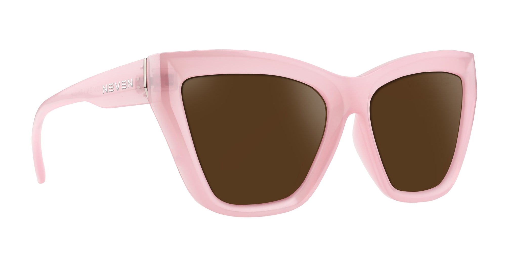 Eclipse pink cat-eye prescription glasses with brown lenses .
