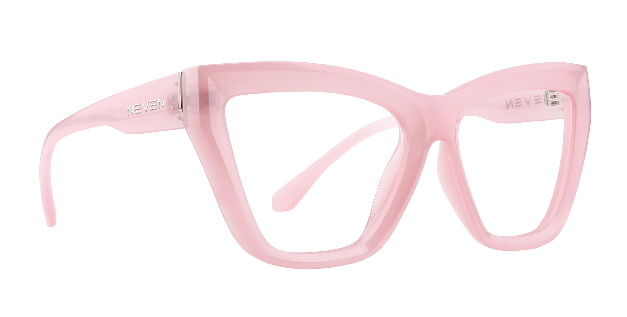 Pink cat-eye glasses with clear lenses
