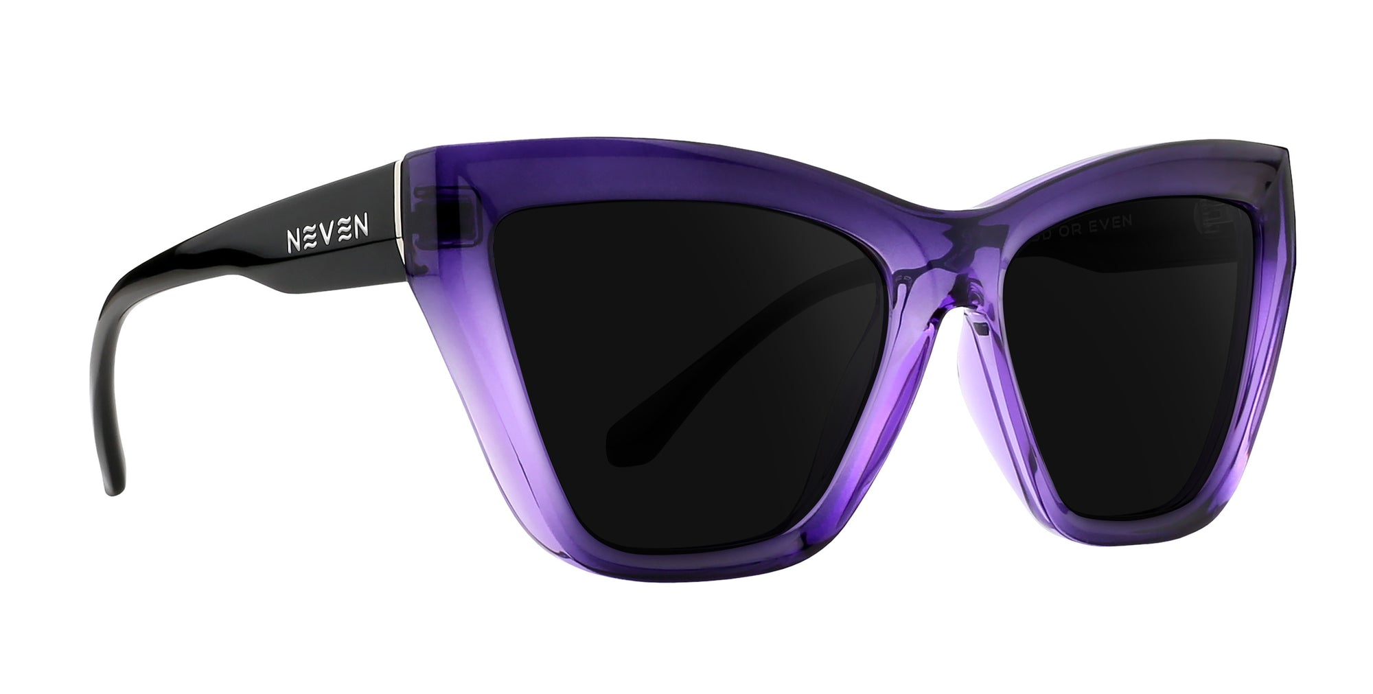 Ethereal gradient cat-eye prescription glasses in purple with black lenses.