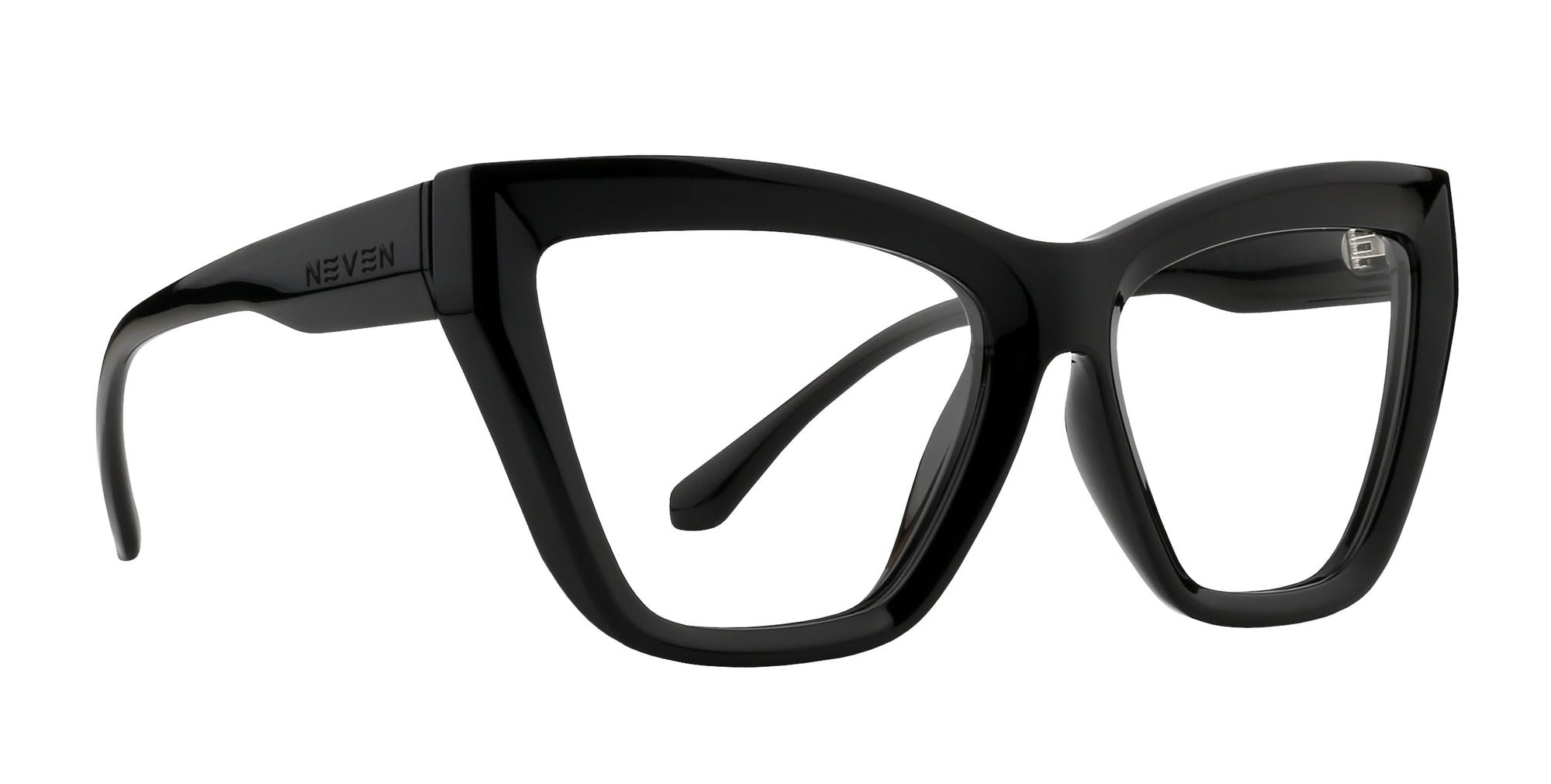 Nocturnal cat-eye sunglasses in glossy black frame with clear lenses