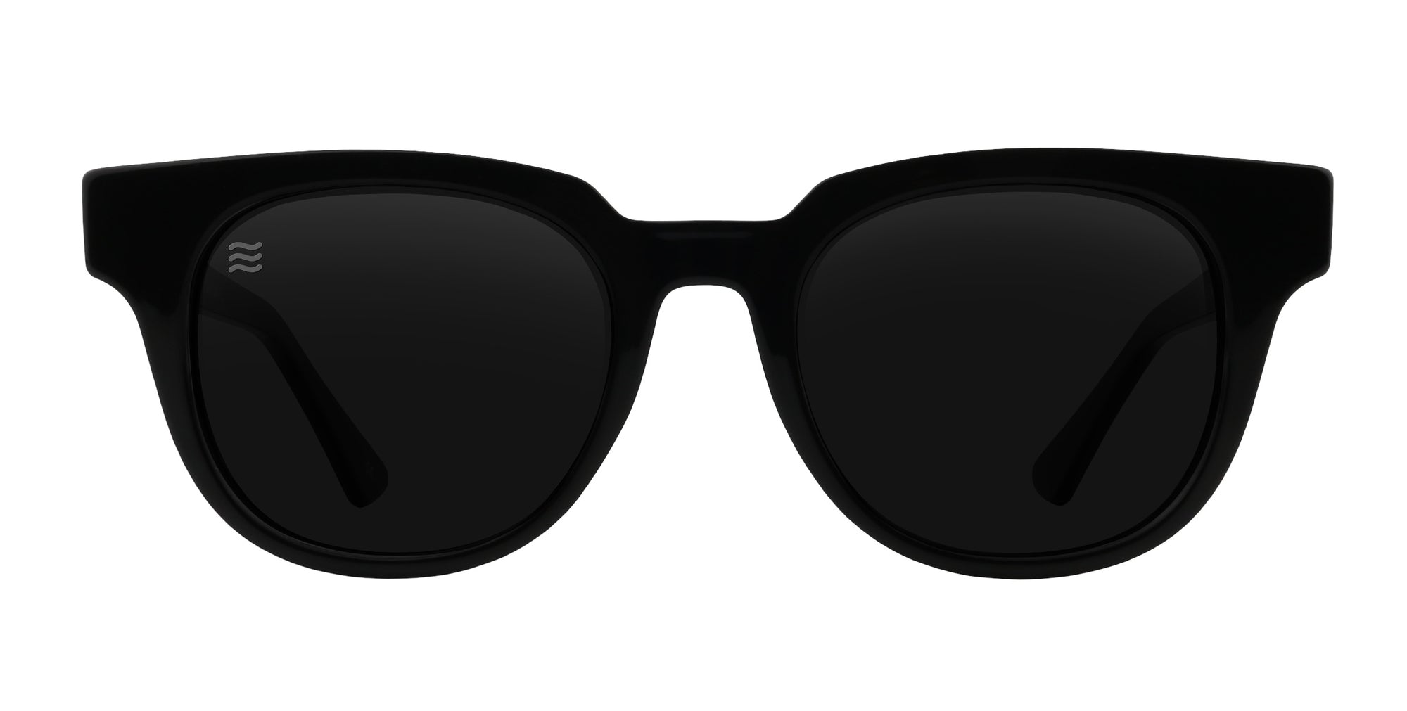 Front view of black sunglasses with polarized lenses.