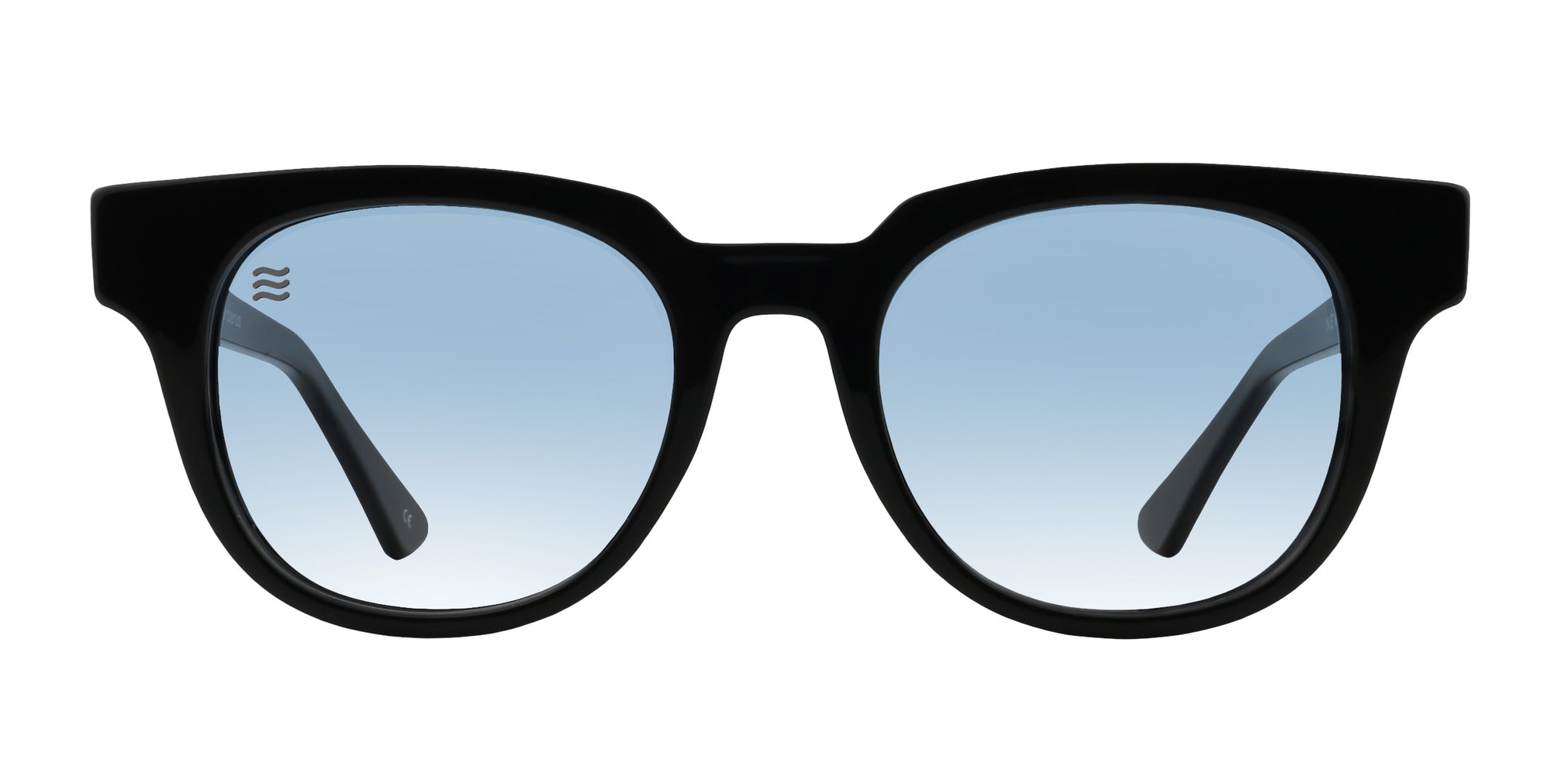 Black rectangular sunglasses with blue gradient lenses.