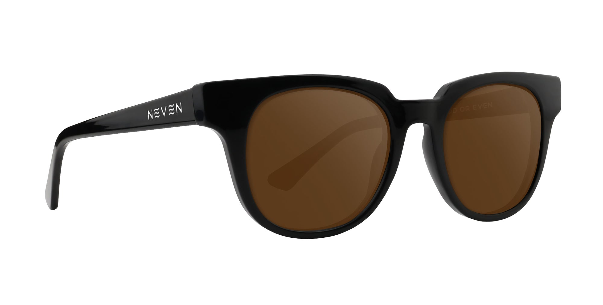 Retro-inspired black prescription eyewear with brown lenses.