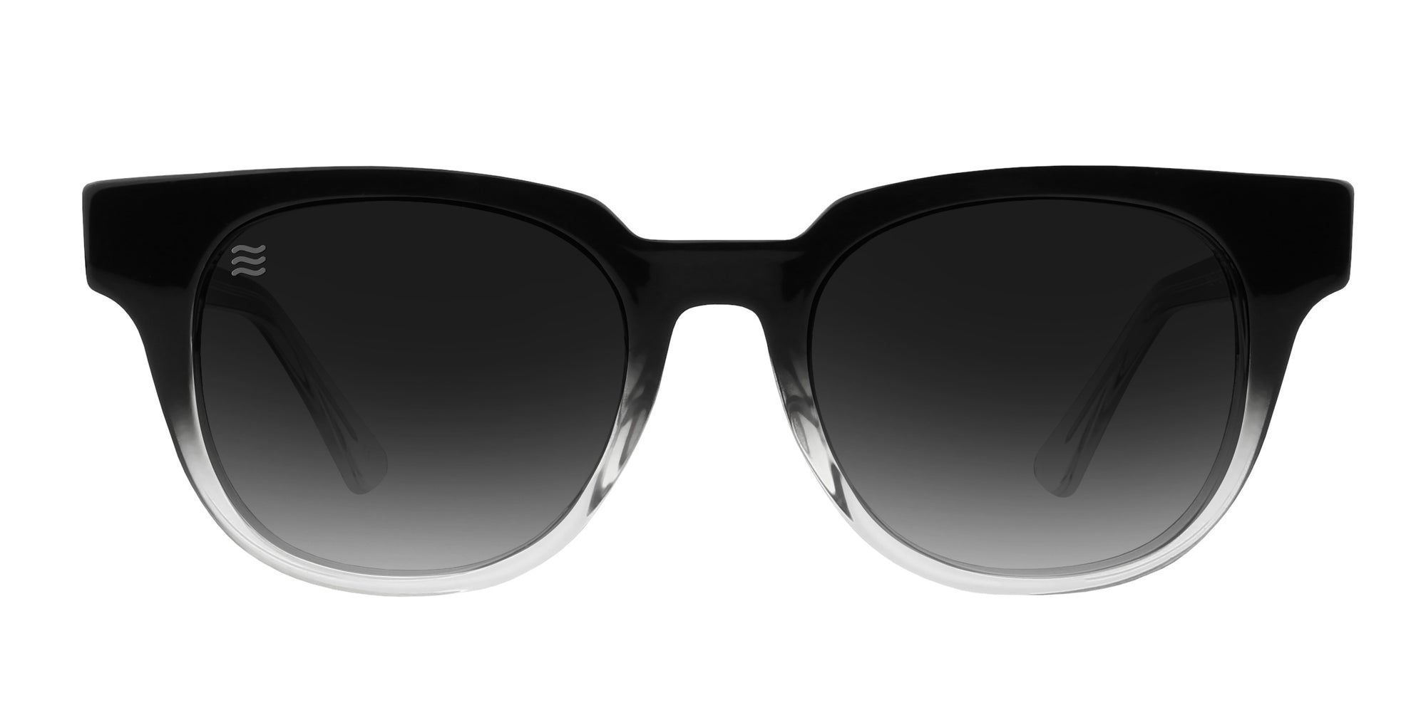 Fang Black Rectangle polarized sunglasses with a glossy black-to-transparent gradient frame and black gradient lenses.
