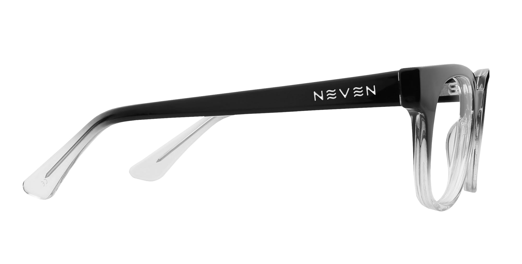 Fang Black Top/Transparent Rim Rectangular prescription glasses from Neven Eyewear.