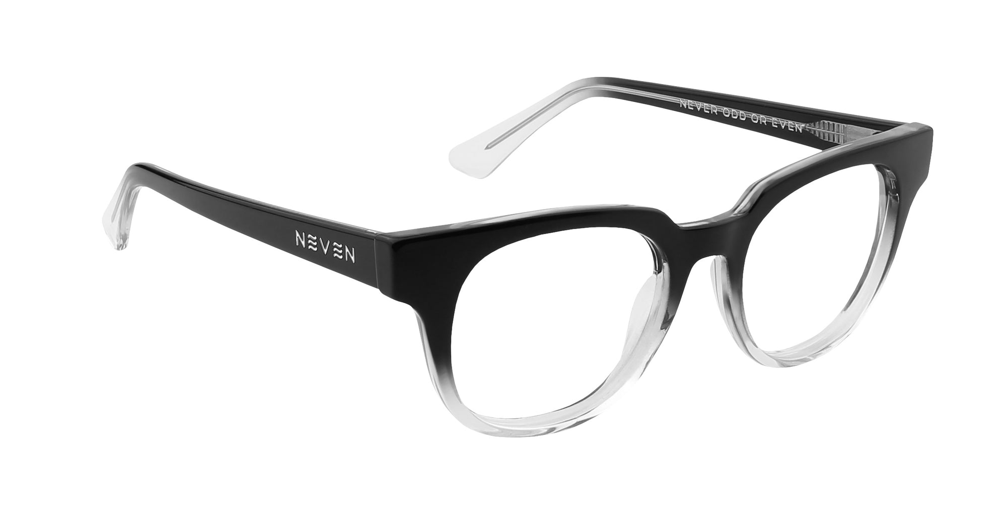 Fang Black Top/Transparent Rim Rectangular prescription glasses from Neven Eyewear.