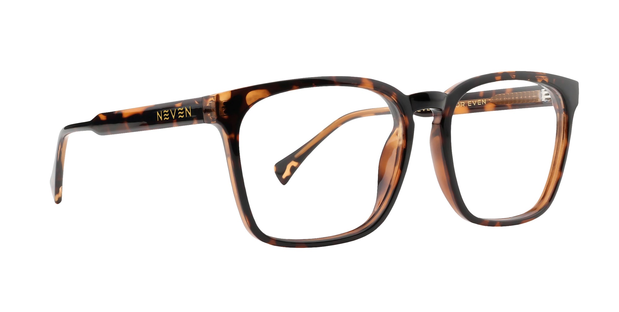 Chazz tortoiseshell rectangular prescription glasses with Neven Eyewear branding.