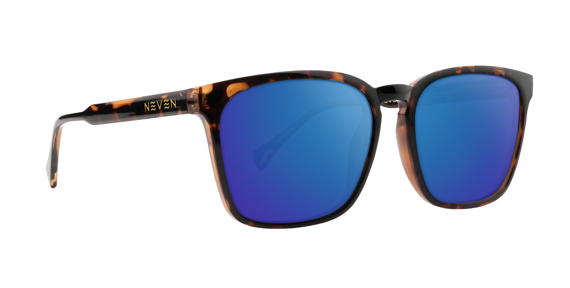 Chazz tortoiseshell rectangular prescription glasses with blue lenses .