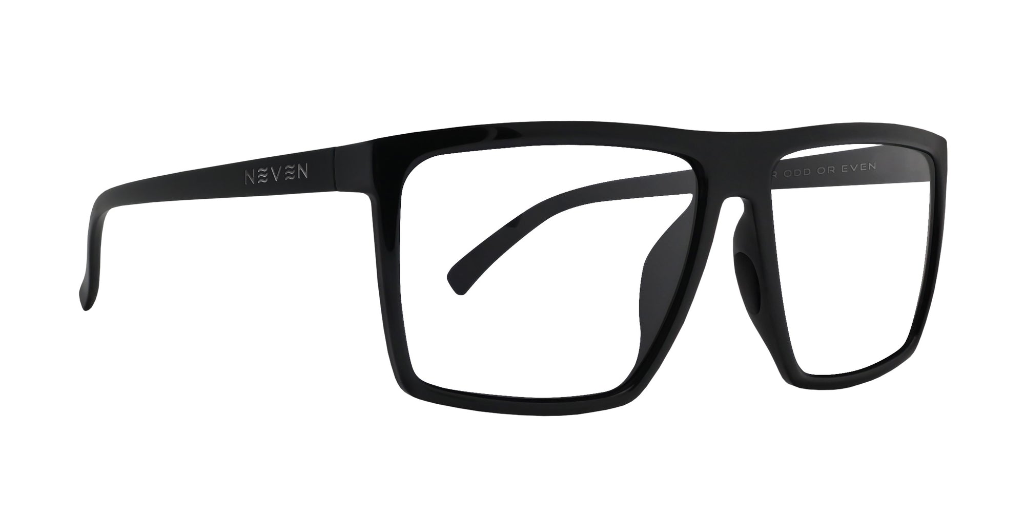 Black rectangular prescription glasses with clear lenses .