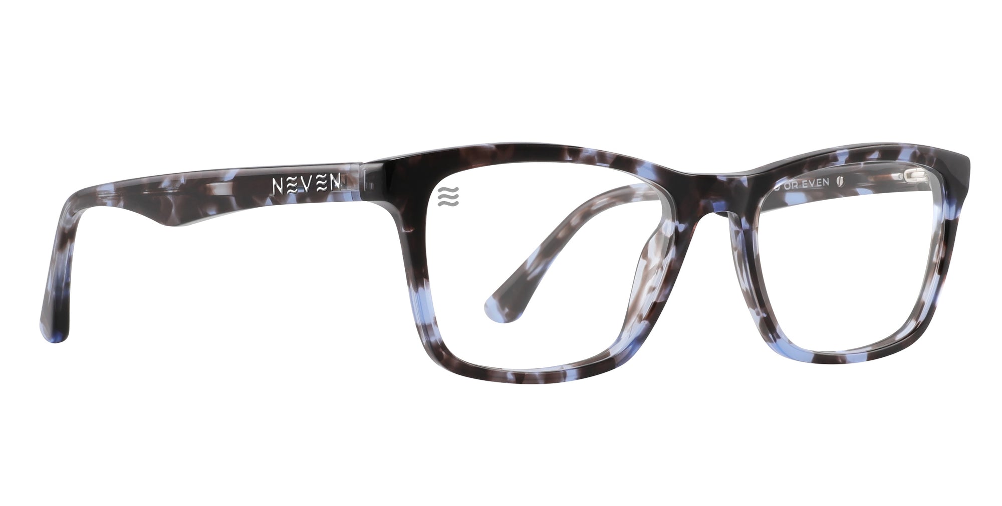 D.A.D.M. blue tortoiseshell rectangular prescription glasses from Neven Eyewear Pair name: D.A.D.M. Frame shape: rectangular.
