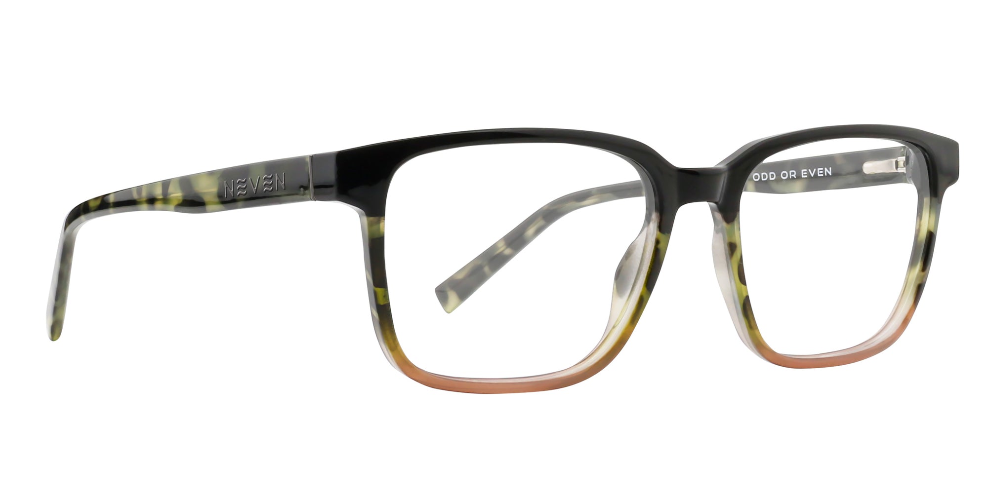Jester glasses with a black and green tortoiseshell frame