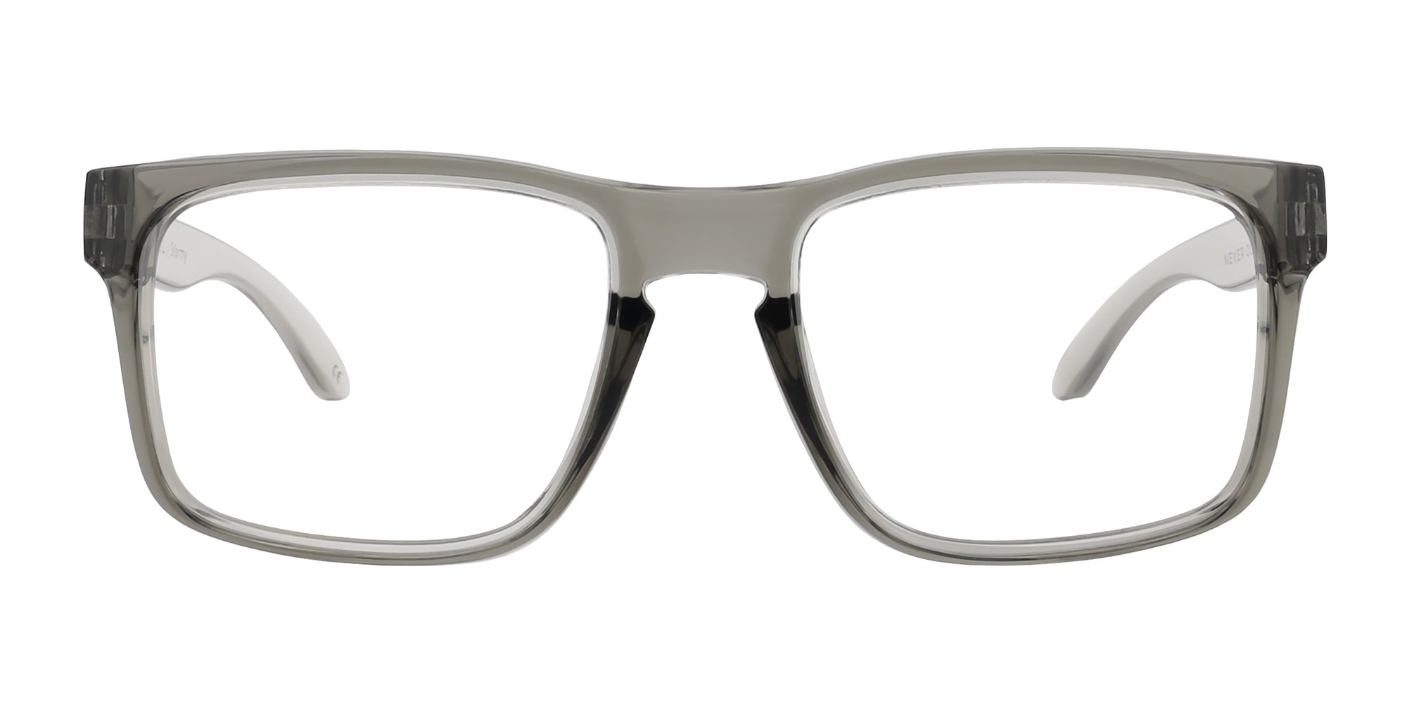 Stormy clear gray rectangular prescription glasses from Neven Eyewear.