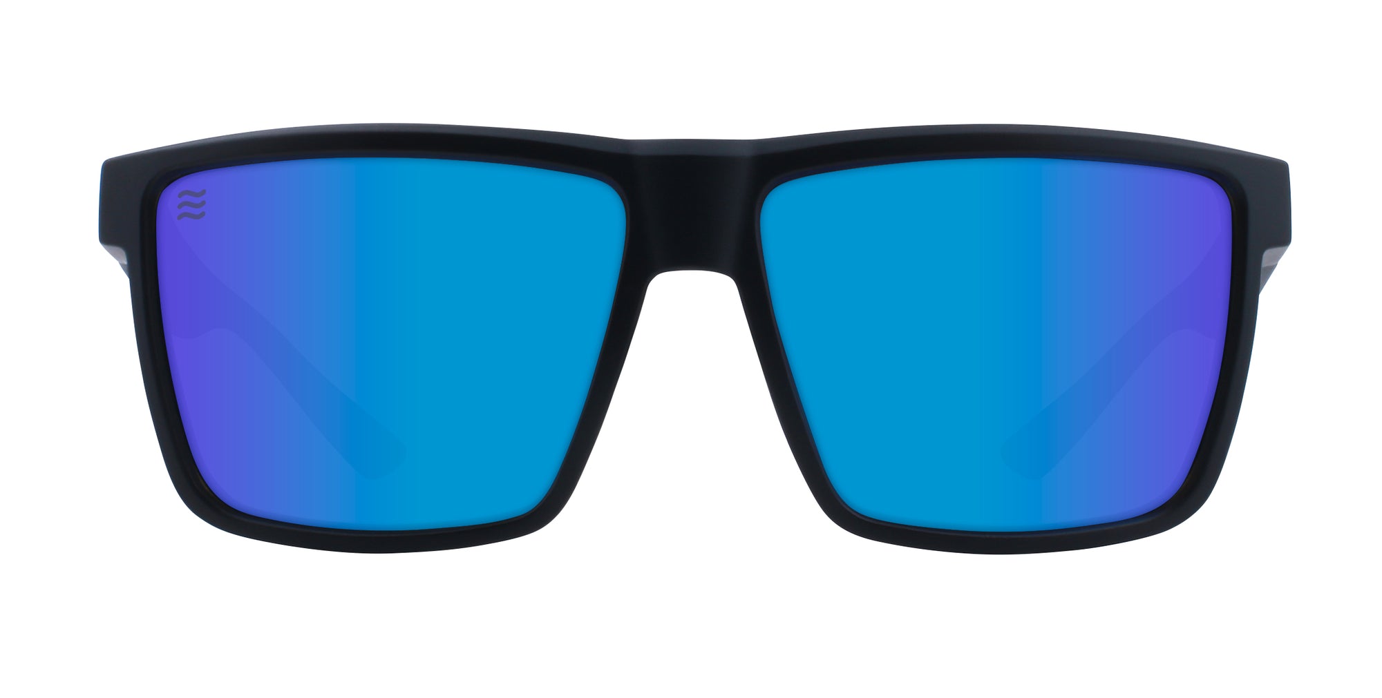 Black rectangular sunglasses with blue polarized lenses.