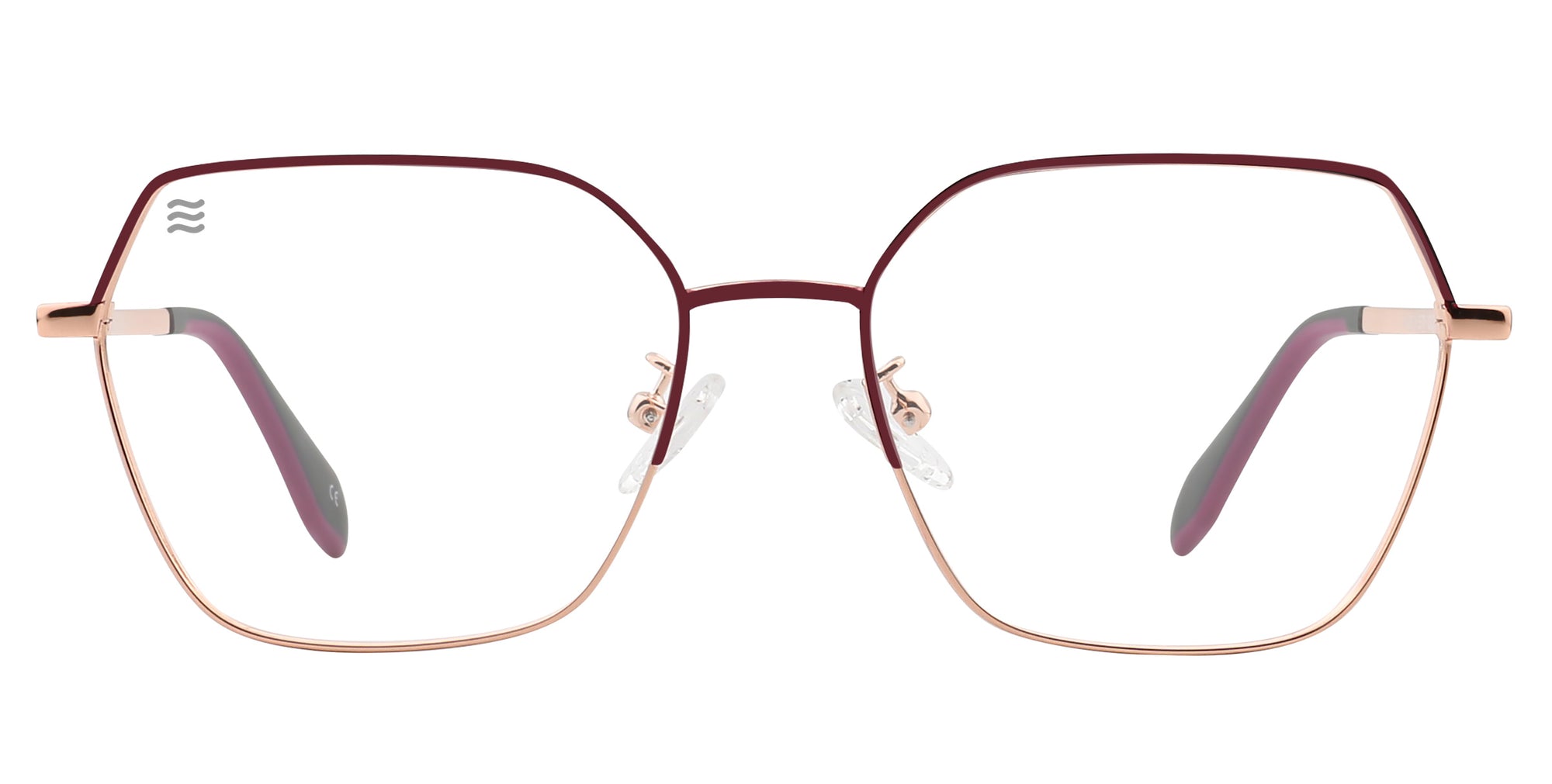 Daisy Gold/Burgundy Rectangle Prescription Glasses from Neven Eyewear.