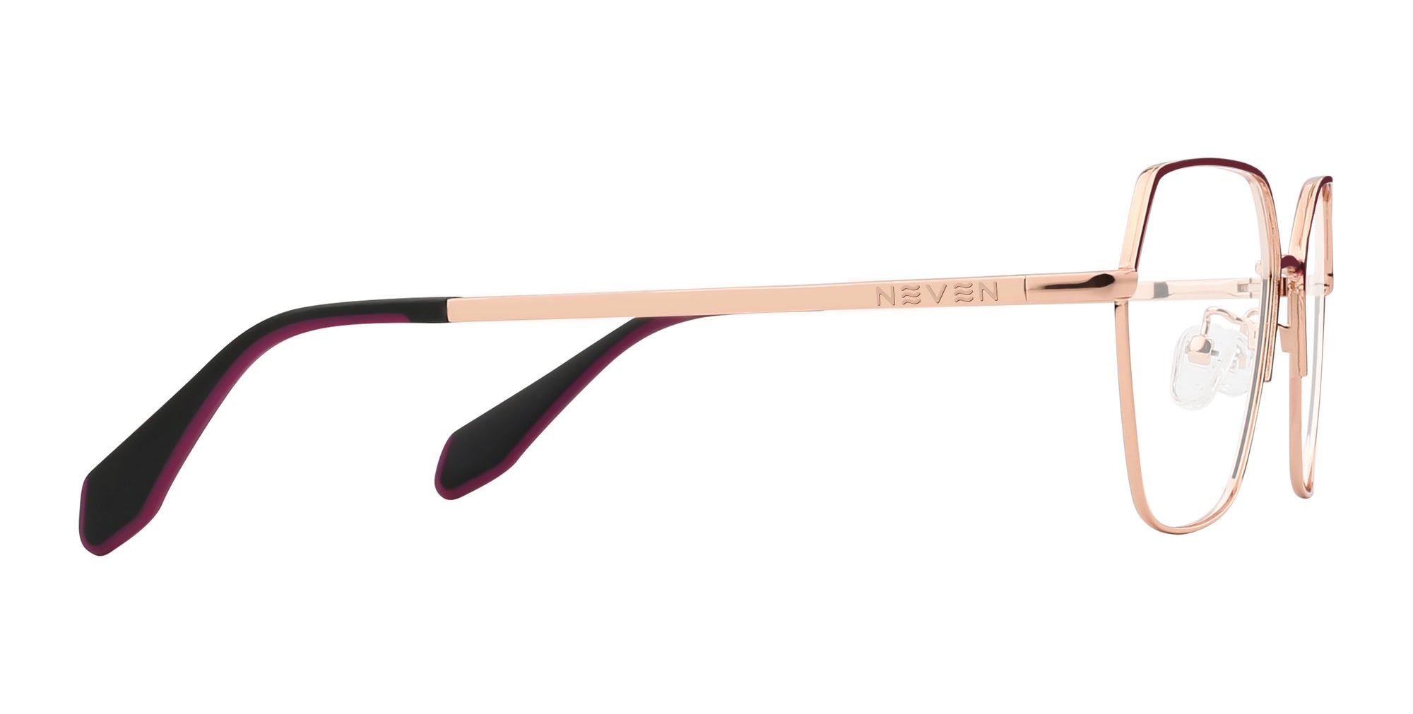 Daisy Gold/Burgundy Rectangle Prescription Glasses from Neven Eyewear.