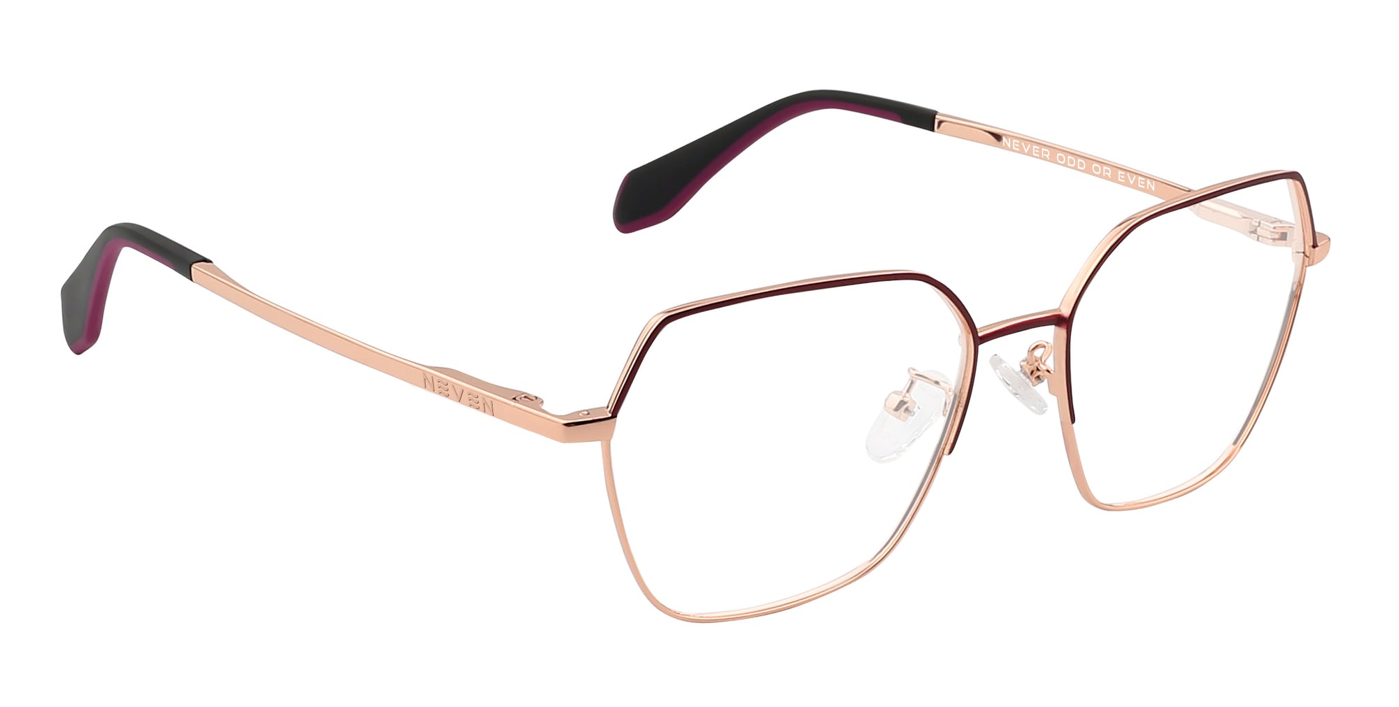 Daisy Gold/Burgundy Rectangle Prescription Glasses from Neven Eyewear.