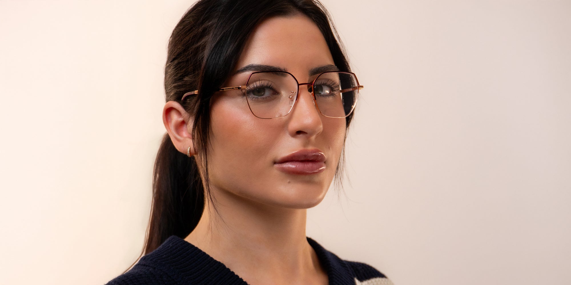 Daisy Gold/Burgundy Rectangle Prescription Glasses from Neven Eyewear.