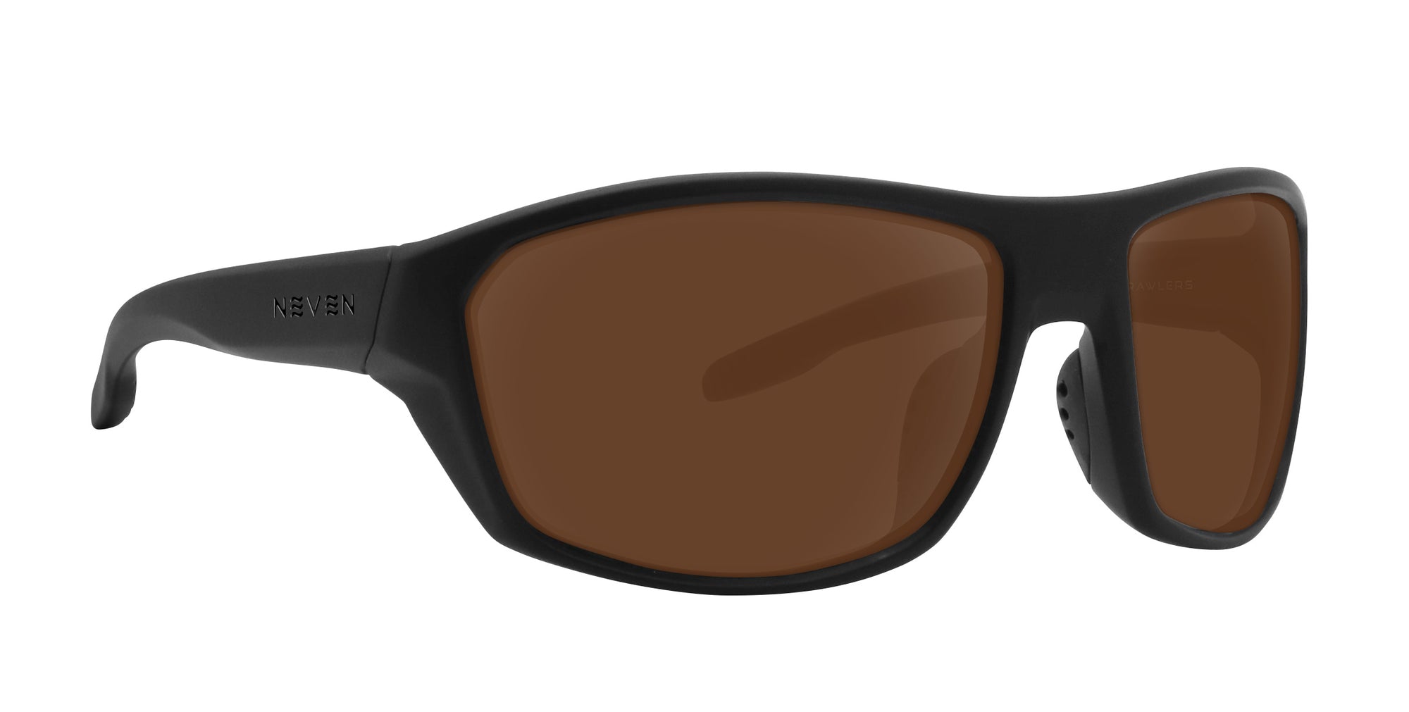 Raritan black wraparound polarized sunglasses with brown lenses.