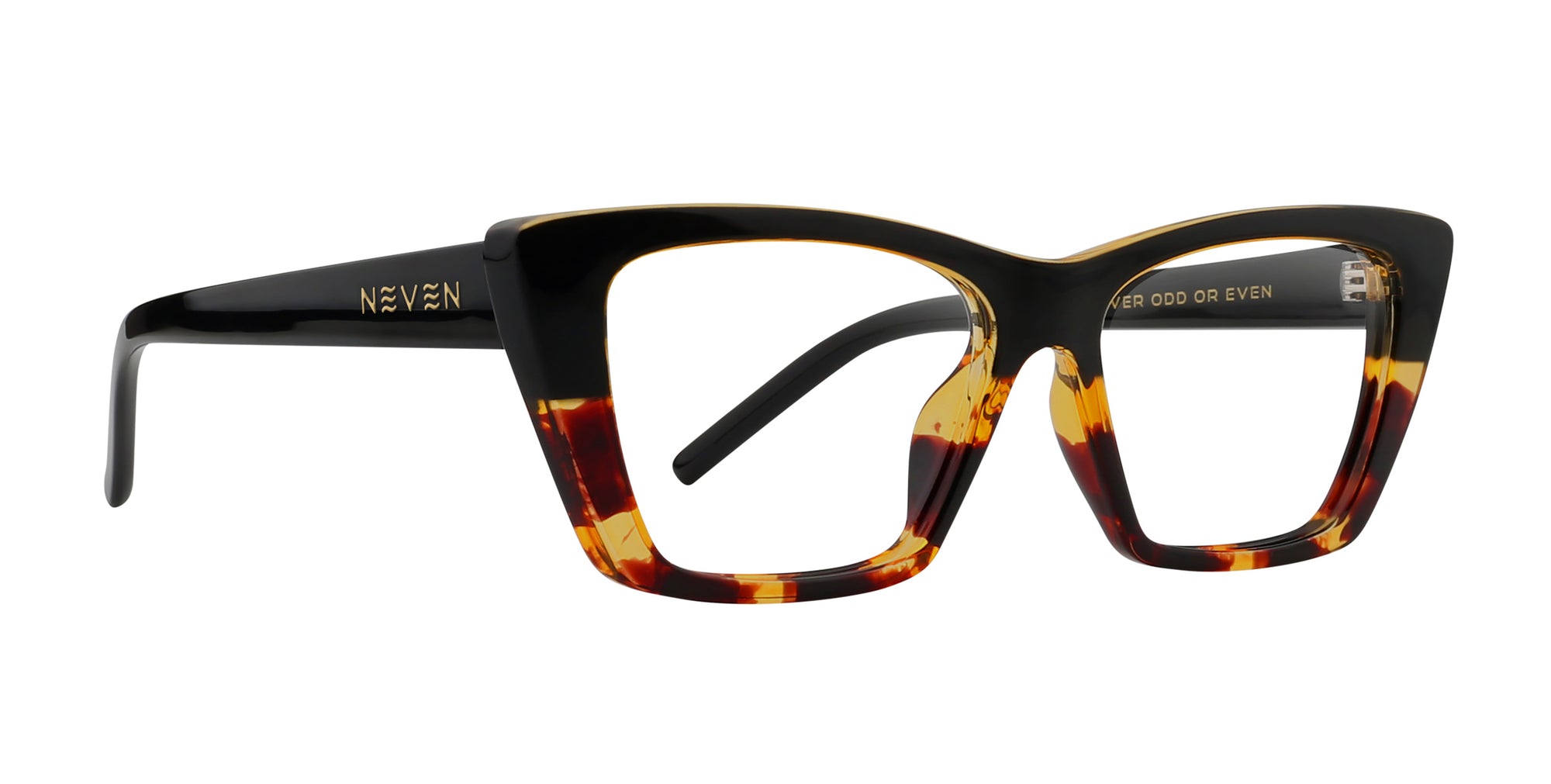 Dusk Tortoiseshell Cat-Eye Prescription Glasses with Neven Eyewear branding