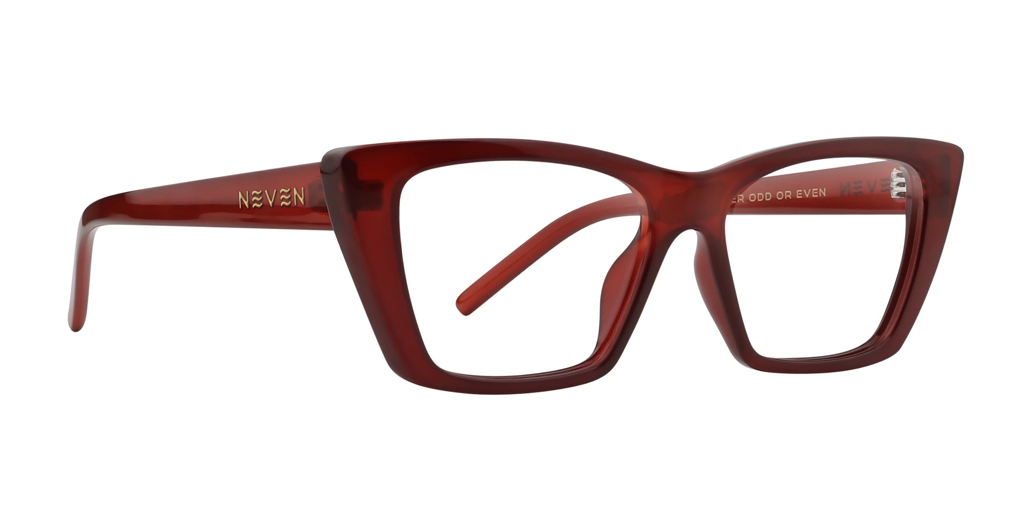 Espresso red cat-eye glasses with clear lenses