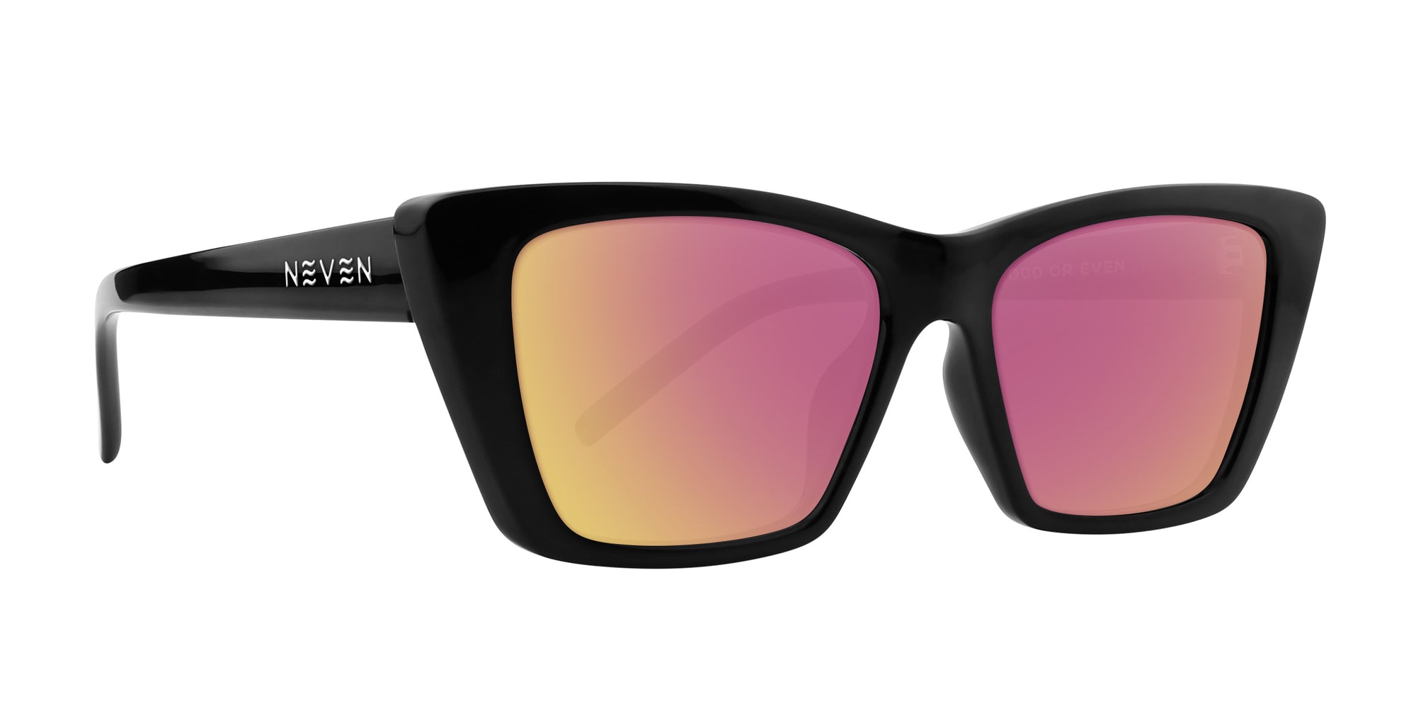 Black sunglasses with rose-pink lenses