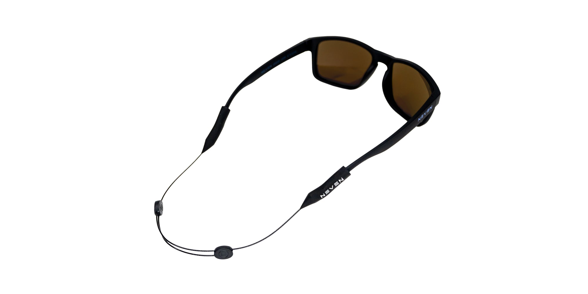 Wire retainer for sunglasses, adjustable and durable, in use.