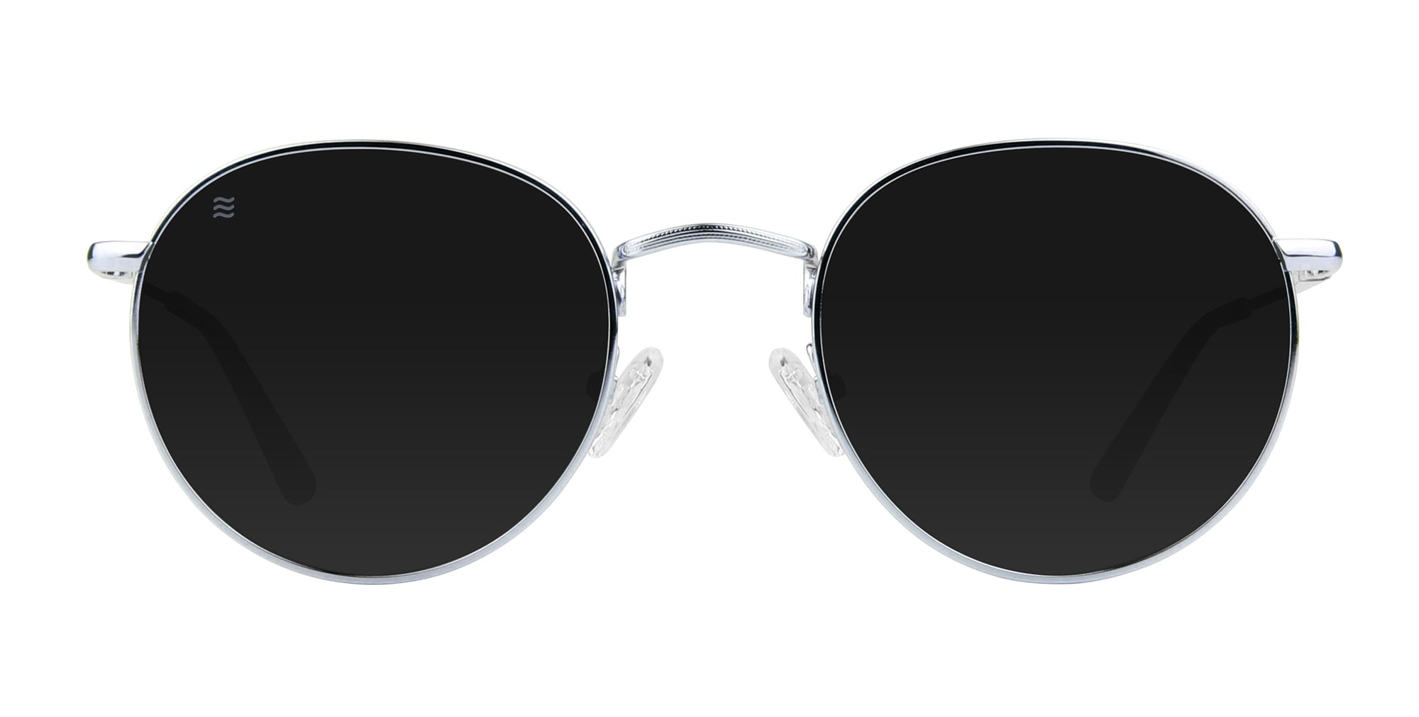 Ivy Silver Round polarized sunglasses with black lenses.