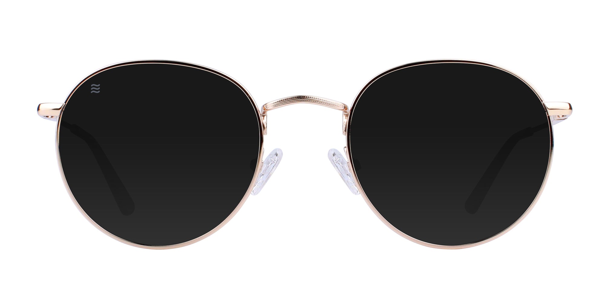 Rae Gold Aviator polarized sunglasses with black lenses.