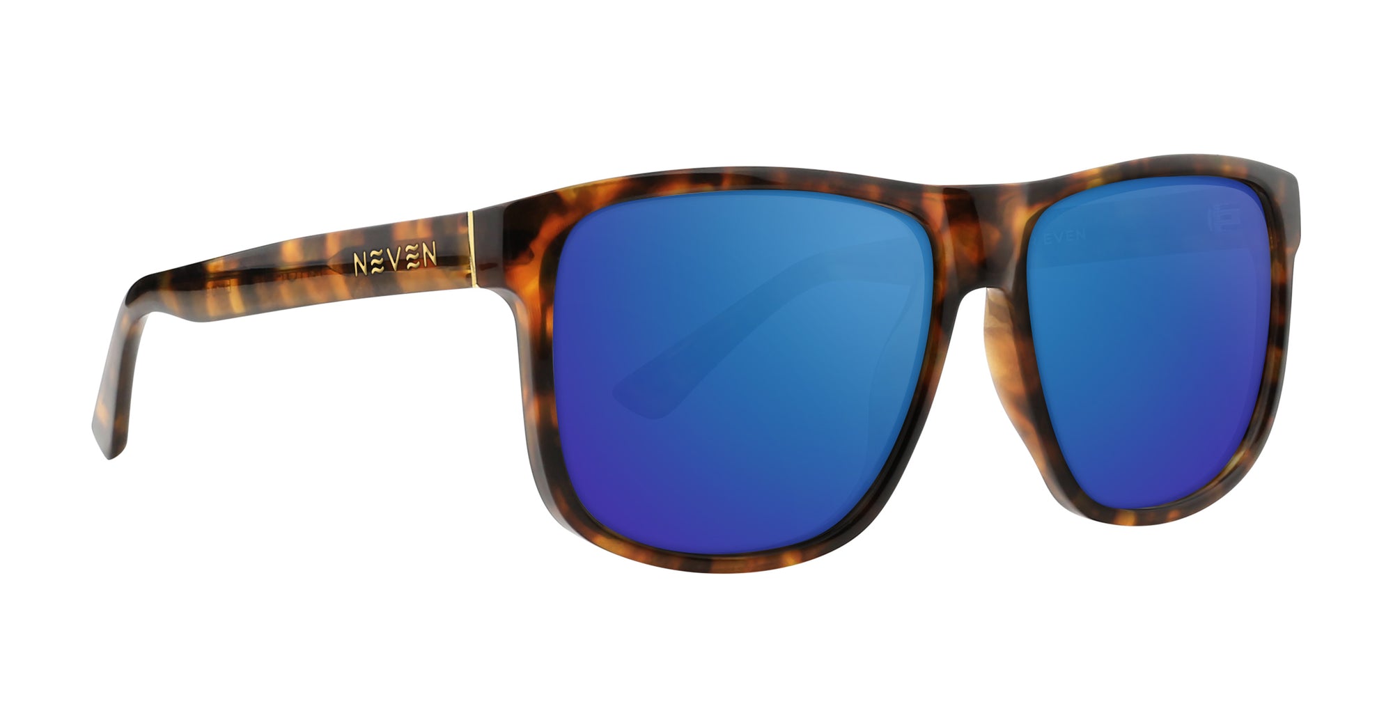 Ember Brown rectangular prescription glasses with blue lenses.