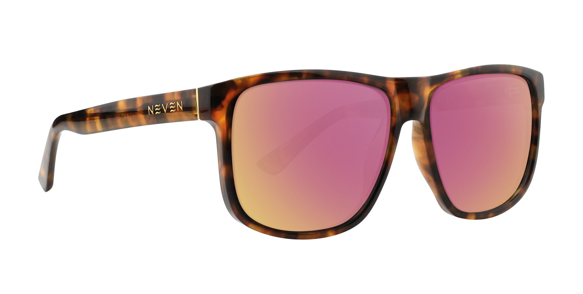 Ember Brown rectangular prescription glasses with a tortoiseshell frame and pink lenses.