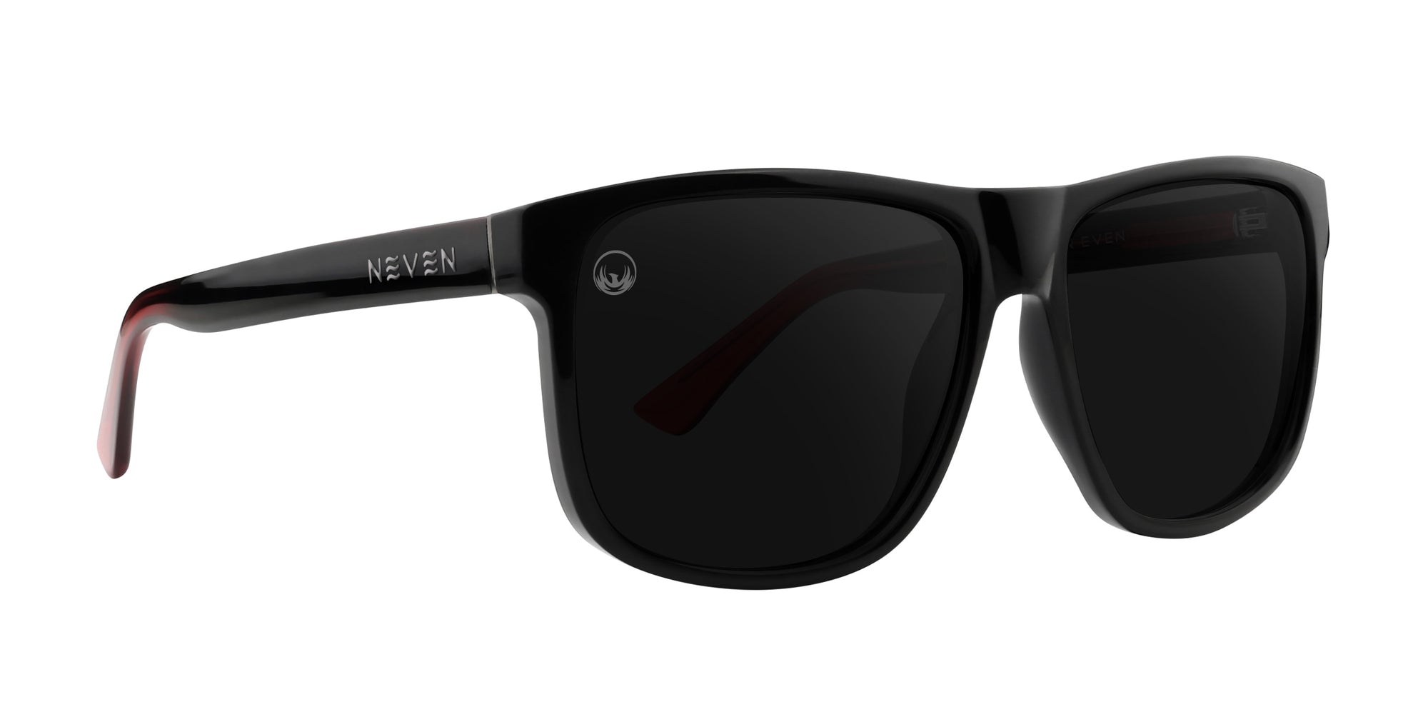 Ignite Black Rectangle polarized sunglasses with black lenses and red accents.