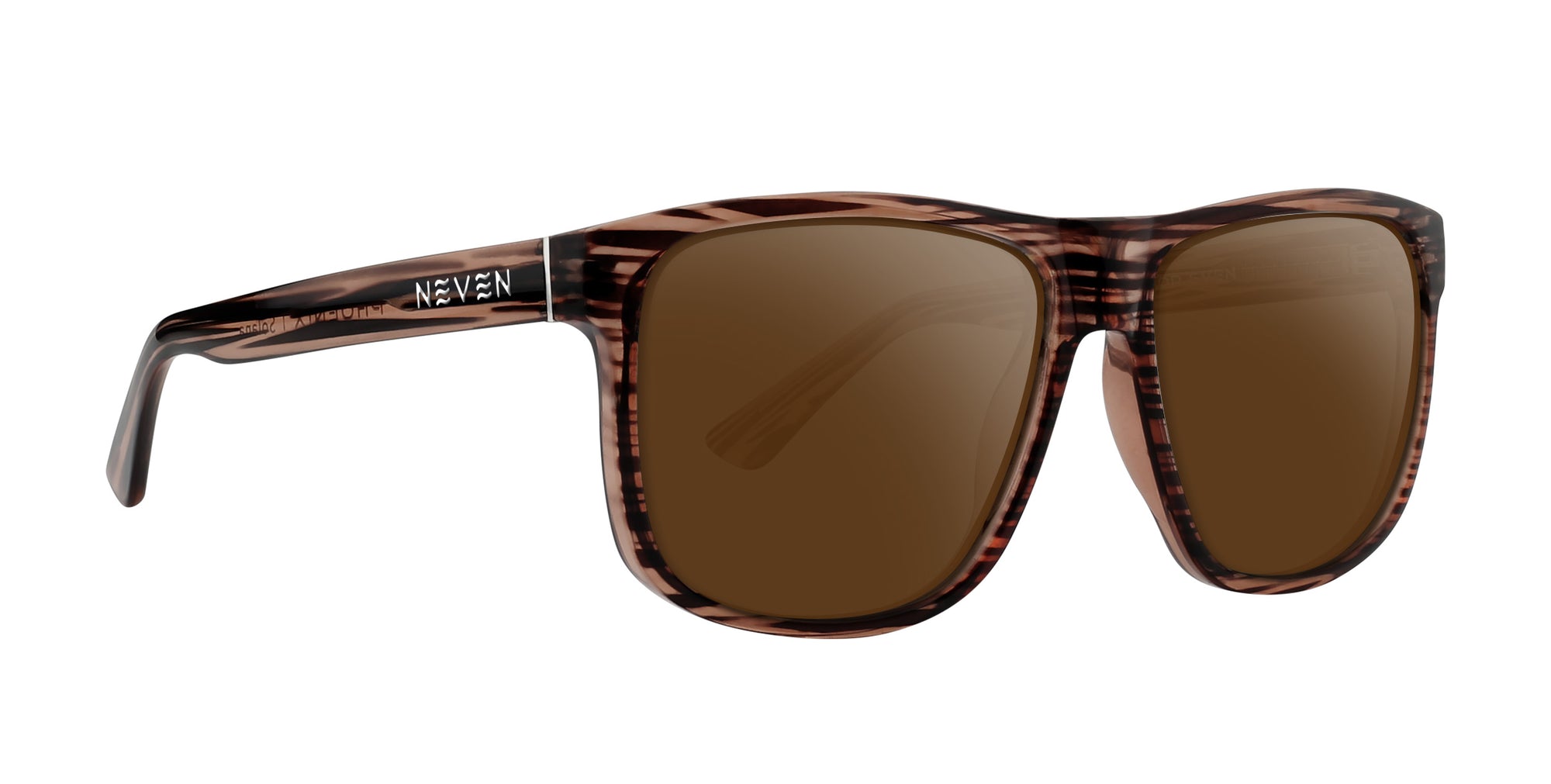 Solana brown rectangular prescription glasses with brown lenses.
