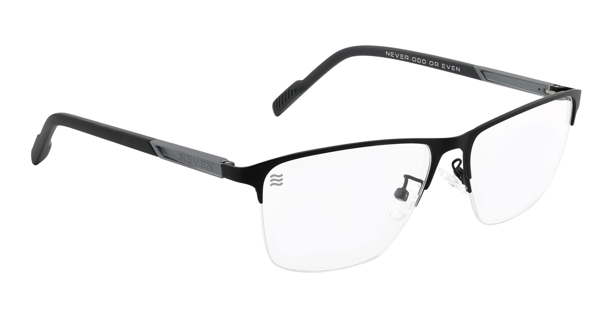 Shute black semi-rimless prescription glasses from Neven Eyewear.