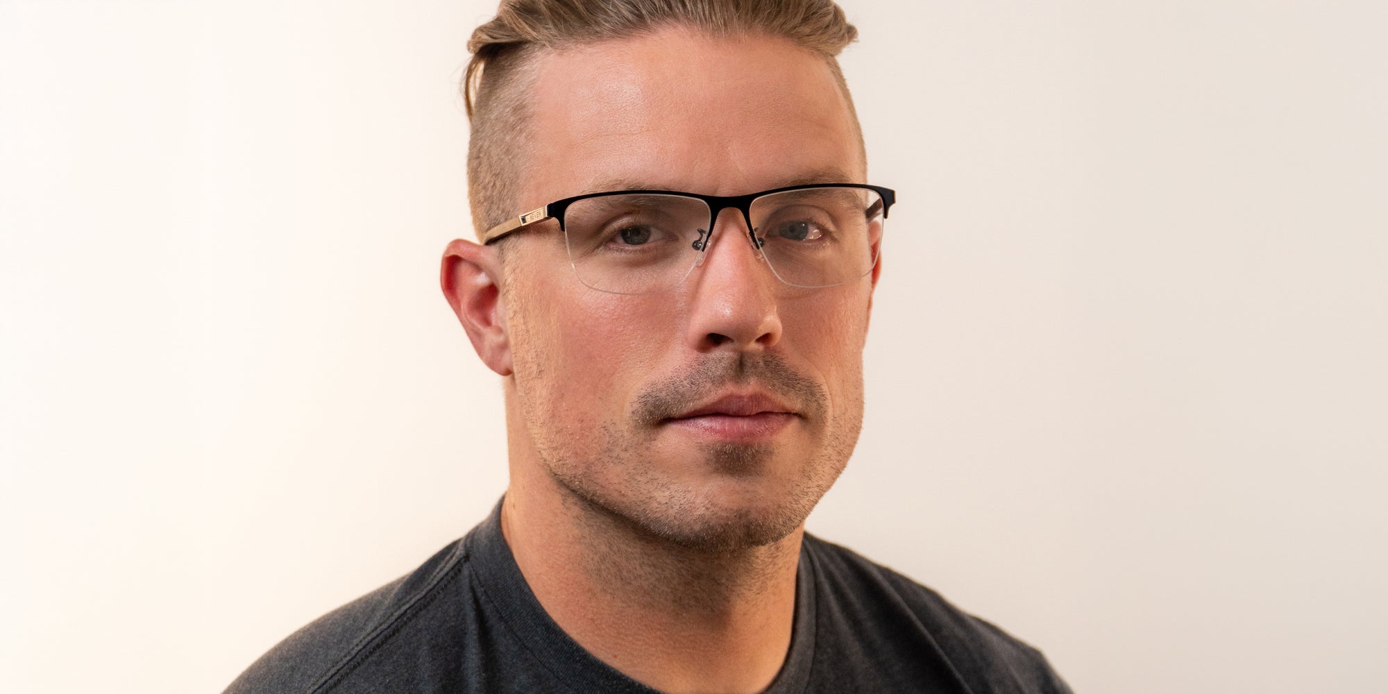 Shute black semi-rimless prescription glasses from Neven Eyewear.