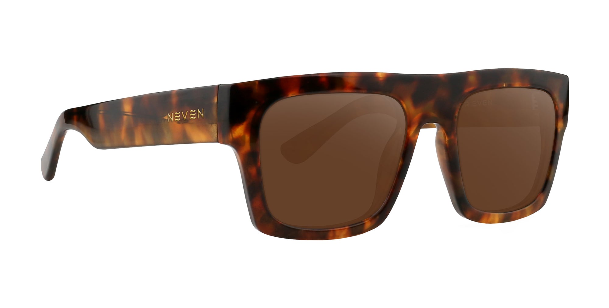 Amar tortoise shell rectangular prescription glasses with brown lenses.