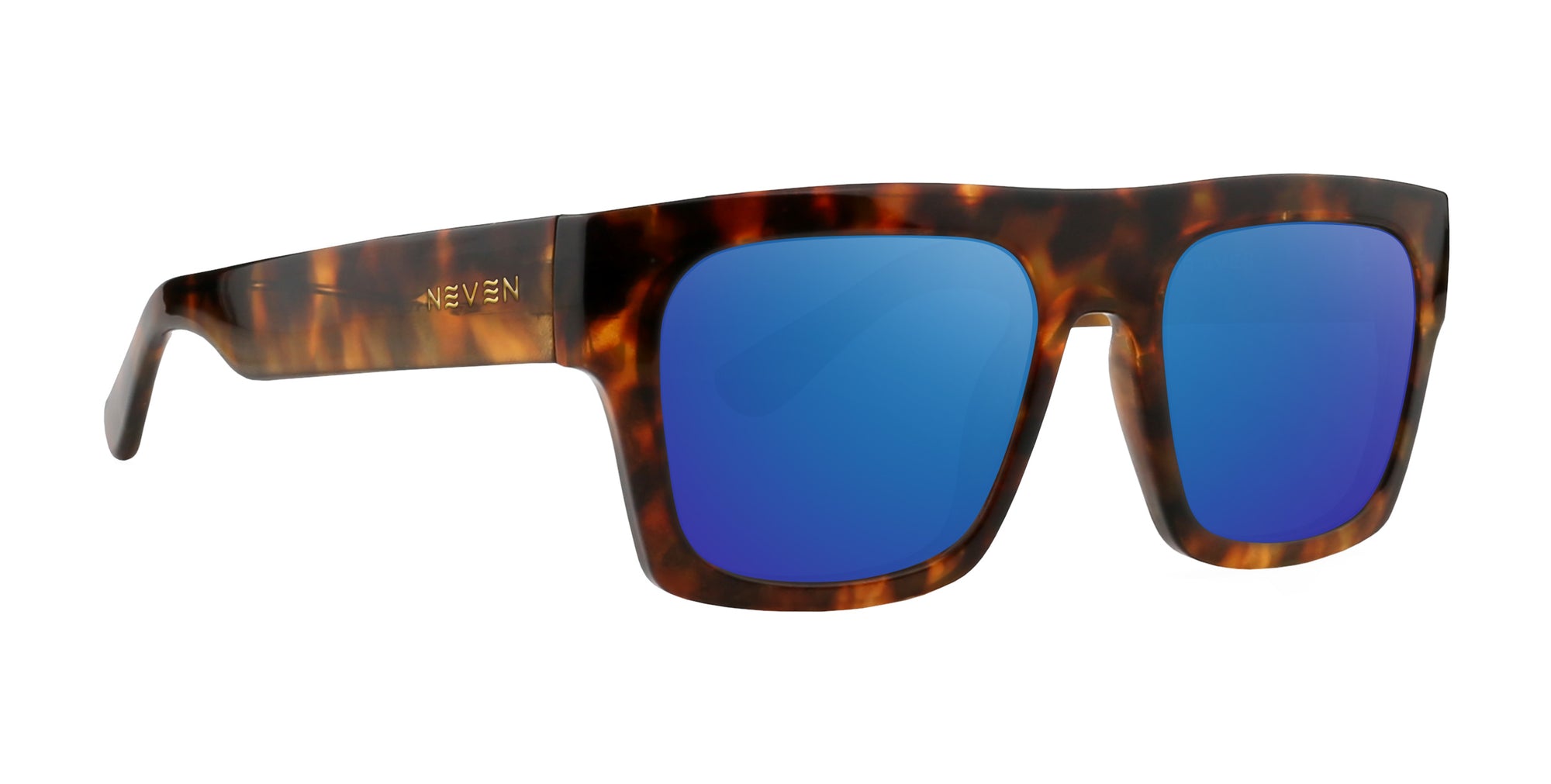 Amar tortoise shell rectangular prescription glasses with blue lenses .