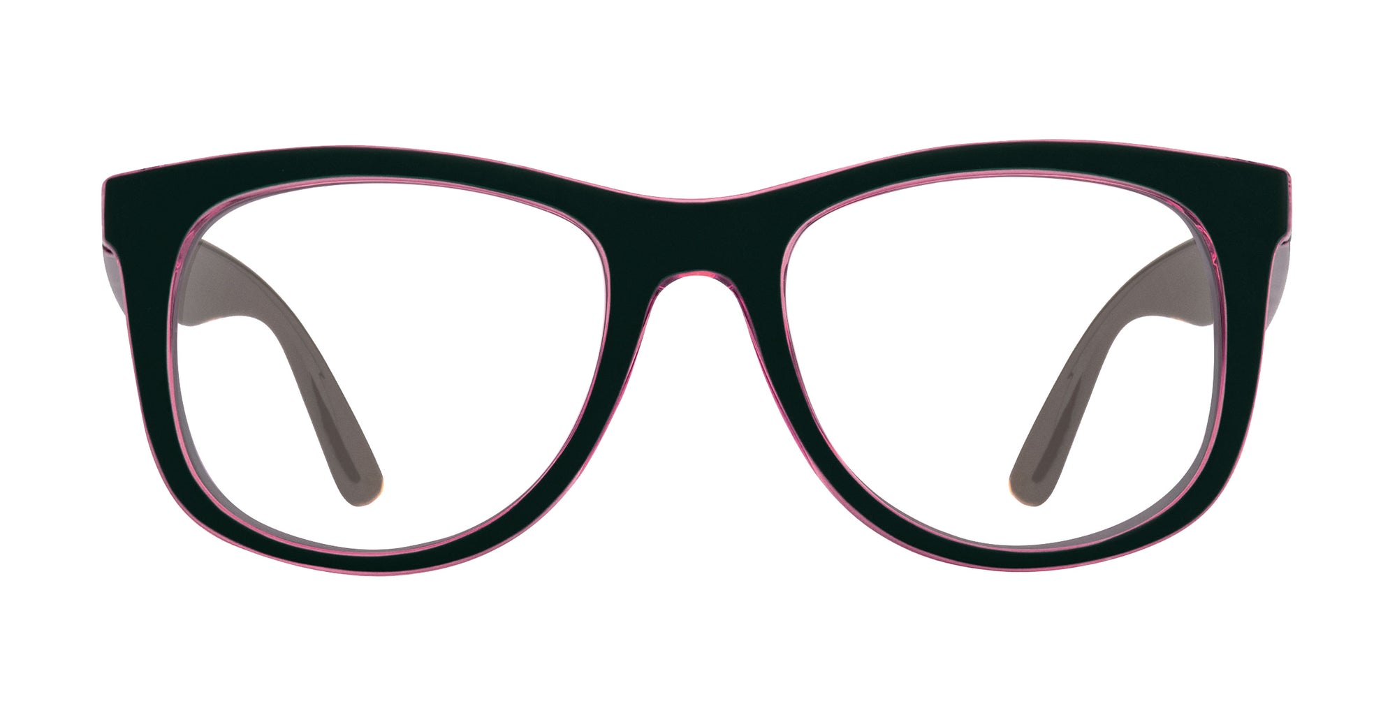 Mila black and pink rectangular prescription glasses from Neven Eyewear.