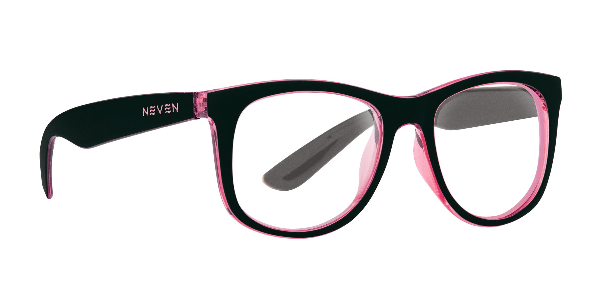 Mila black and pink rectangular prescription glasses from Neven Eyewear.