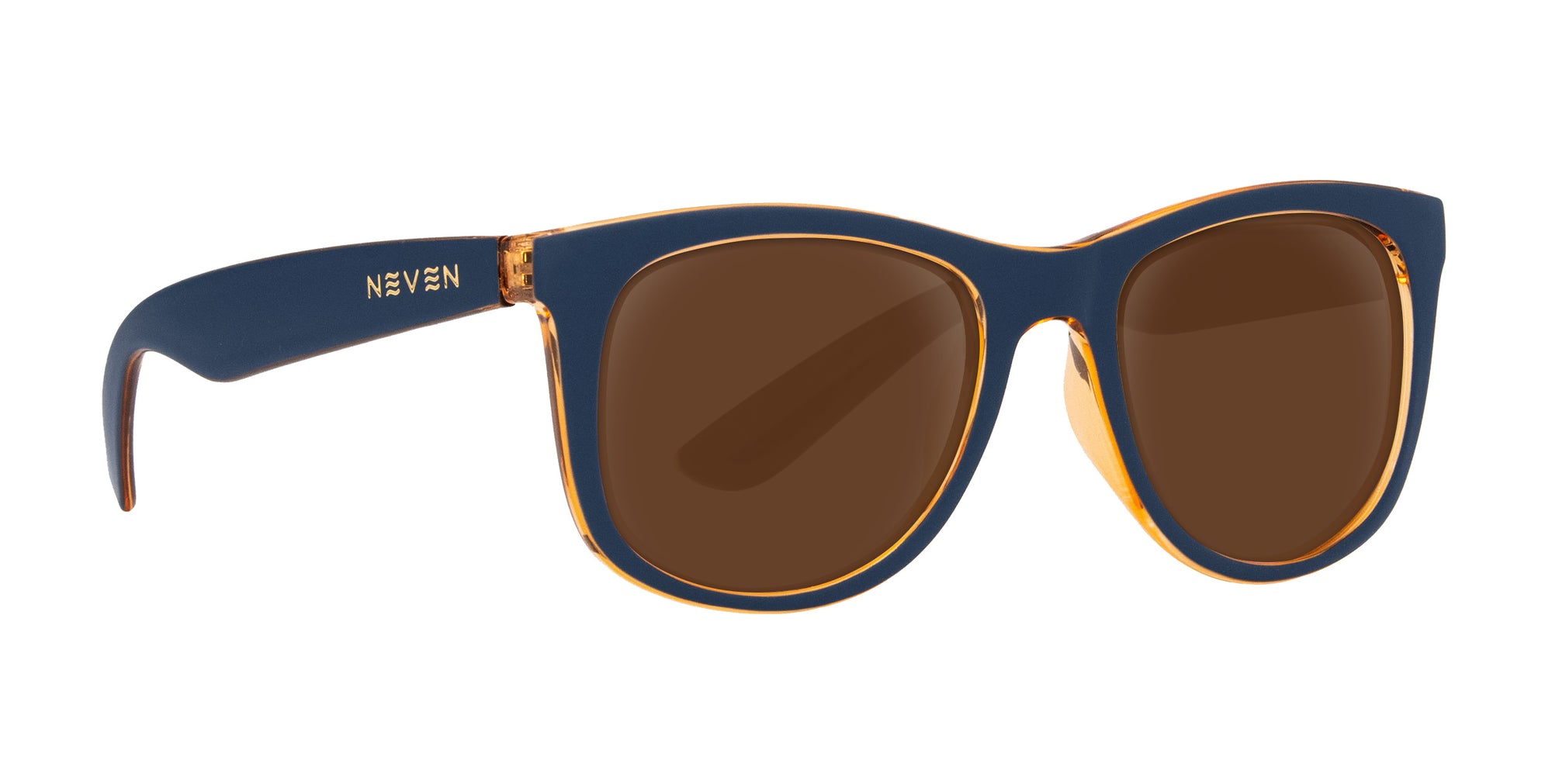 Sundown polarized sunglasses in brown with blue frames .