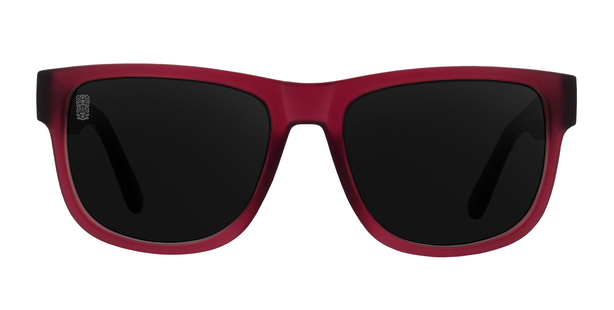Plasma sunglasses in red frame with black lenses.