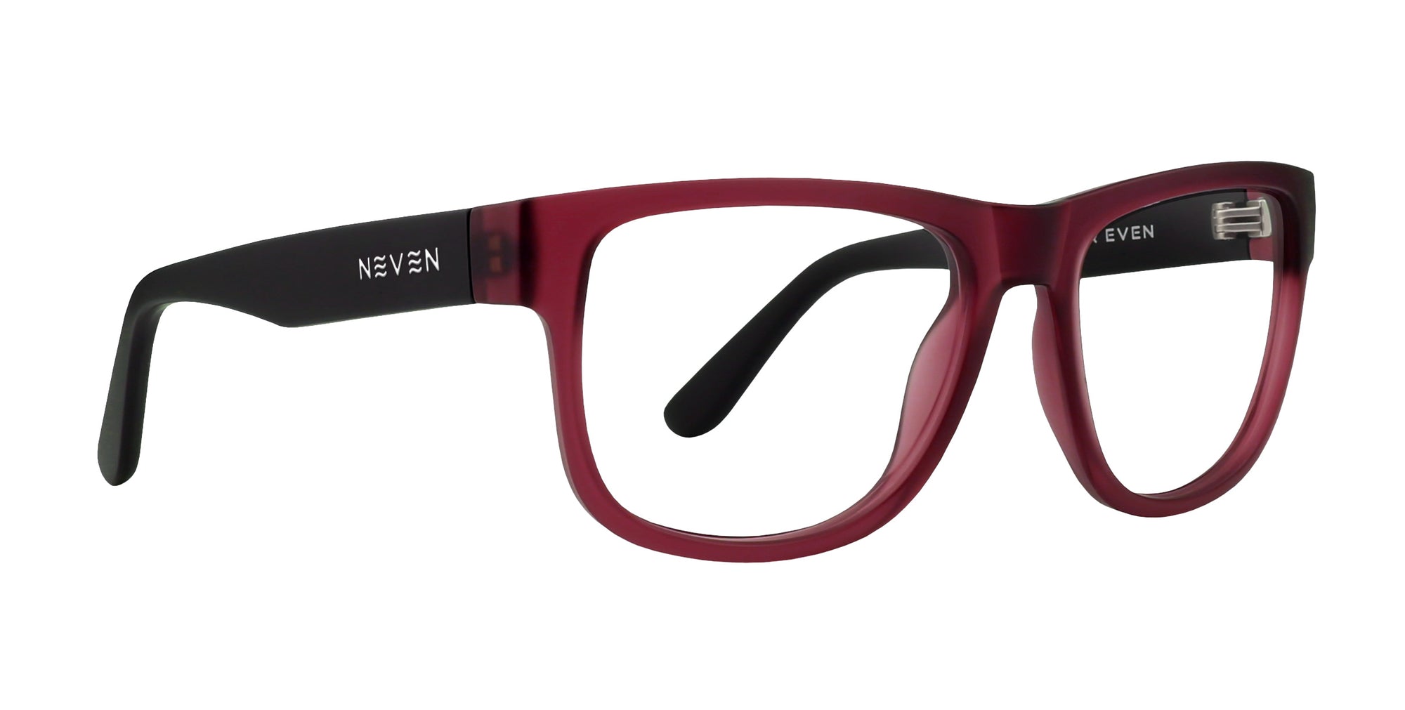 Plasma eyeglasses in deep maroon frame with black arms and clear lenses