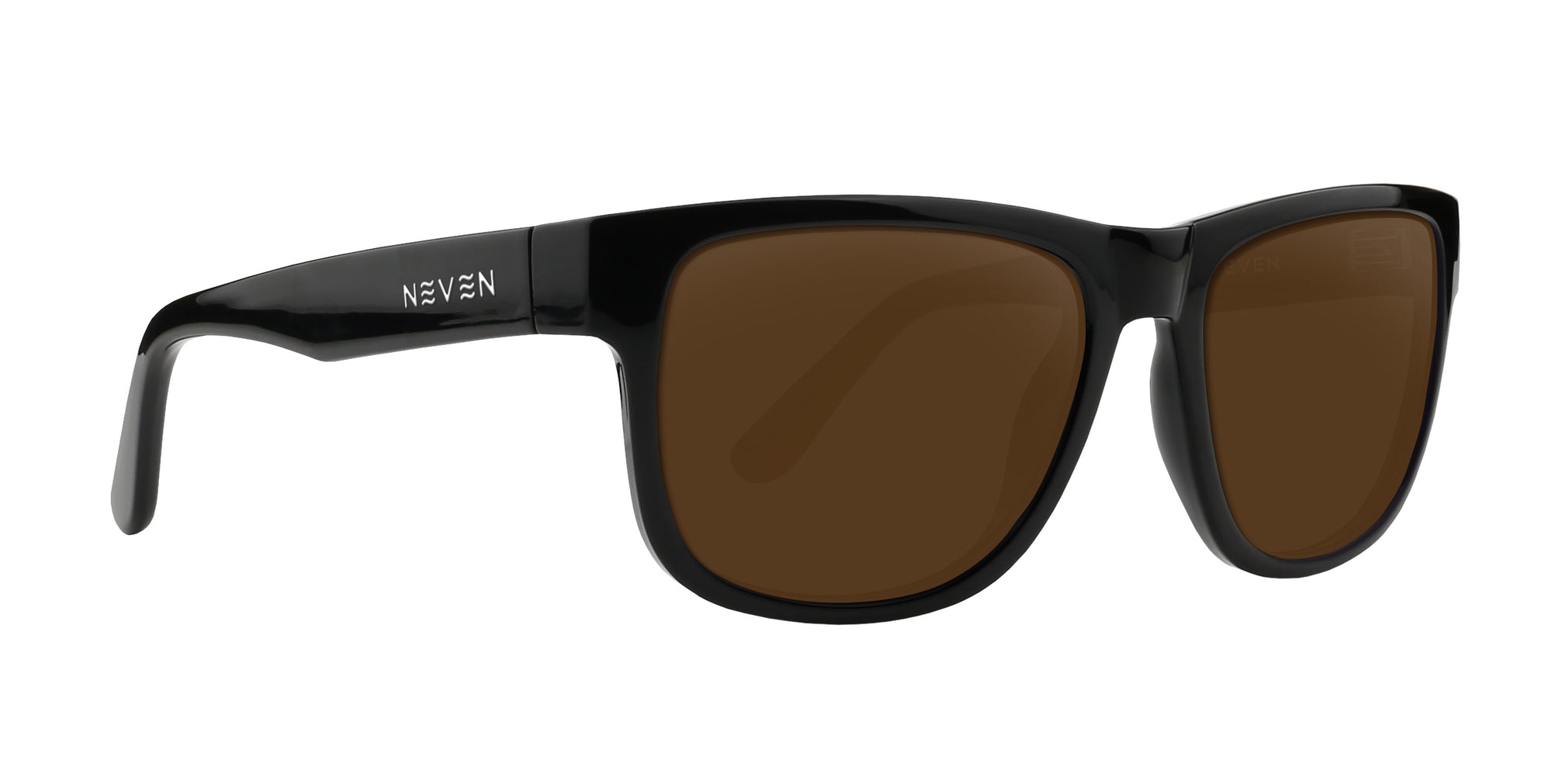 Sade black rectangular prescription glasses with brown lenses .